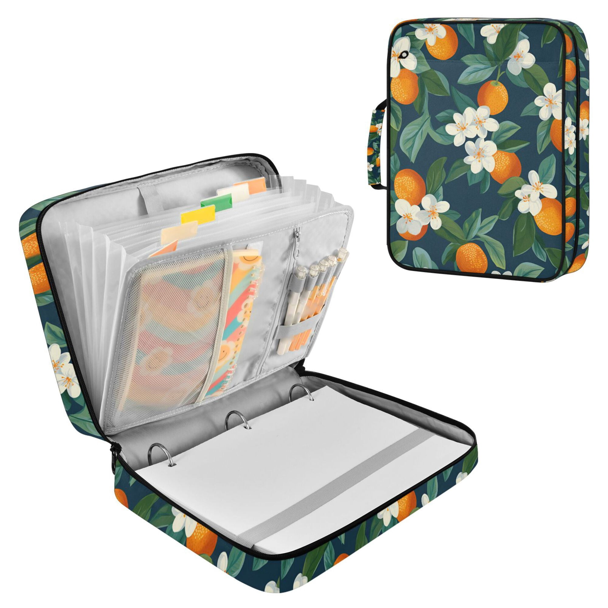 FORMRS Accordion File Folder A4 Size 7-Pocket Expanding Document Organizer Bag with 3 Ring Binder, Orange Fruit