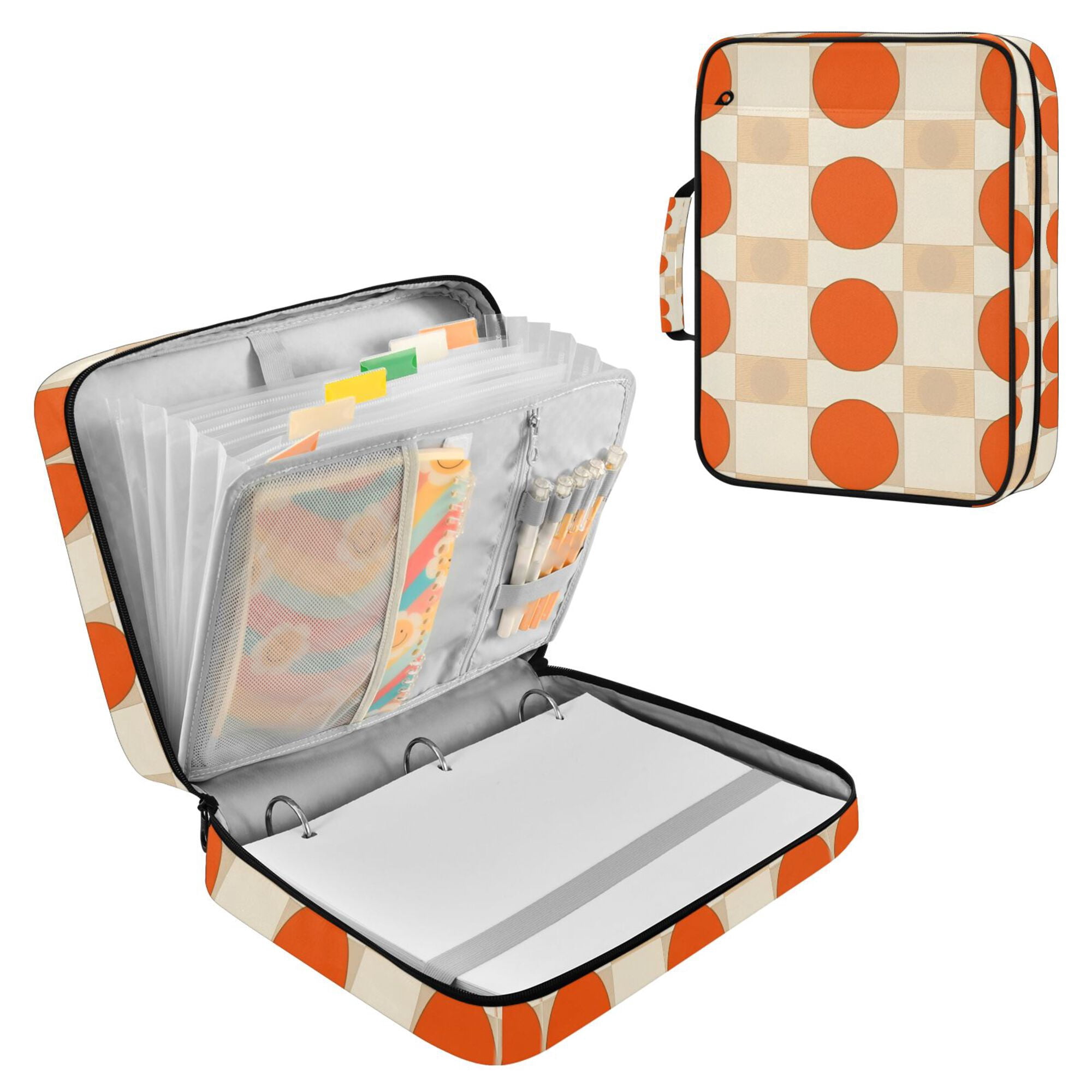 FORMRS Accordion File Folder A4 Size 7-Pocket Expanding Document Organizer Bag with 3 Ring Binder, Orange Geometric Circles