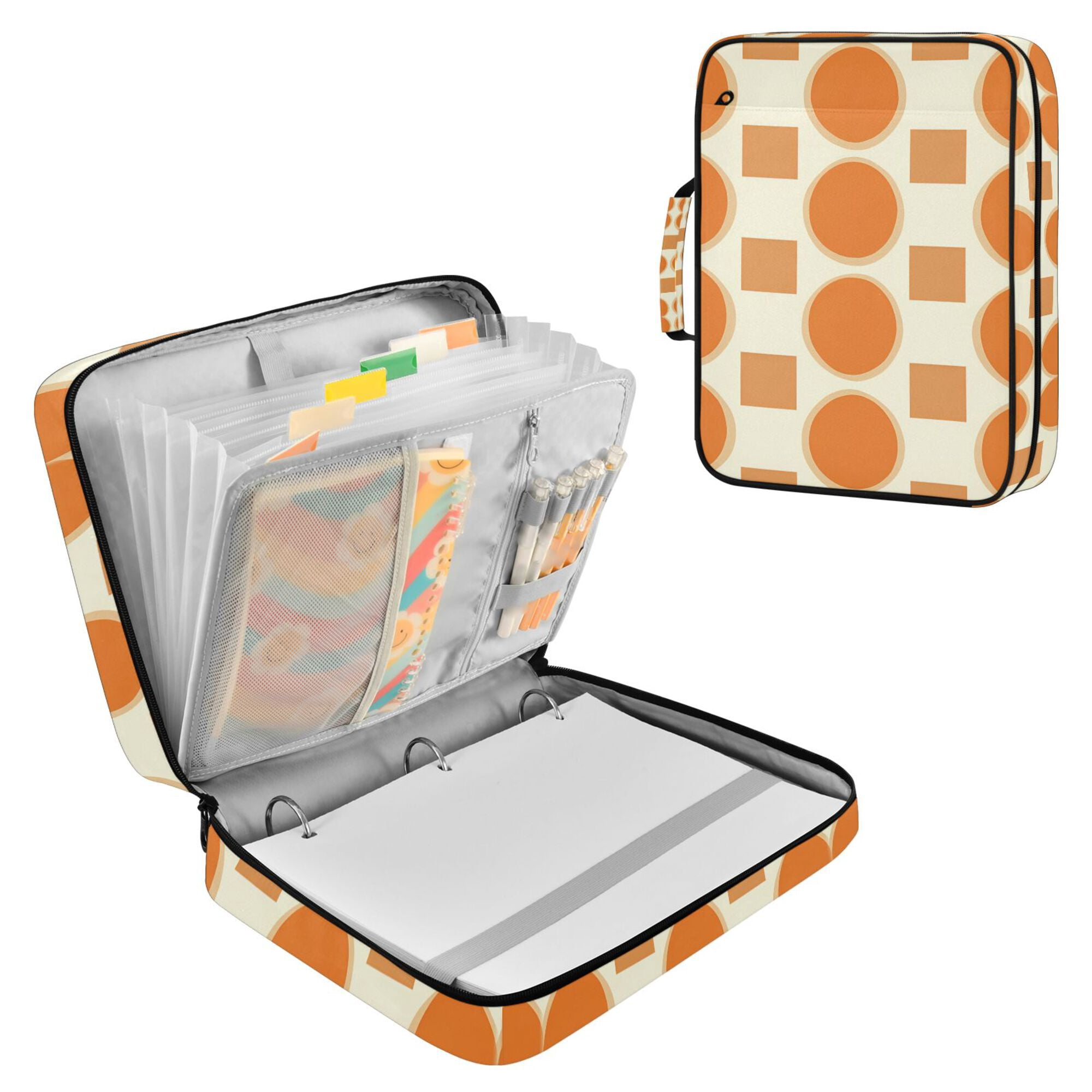 FORMRS Accordion File Folder A4 Size 7-Pocket Expanding Document Organizer Bag with 3 Ring Binder, Orange Geometric Pattern
