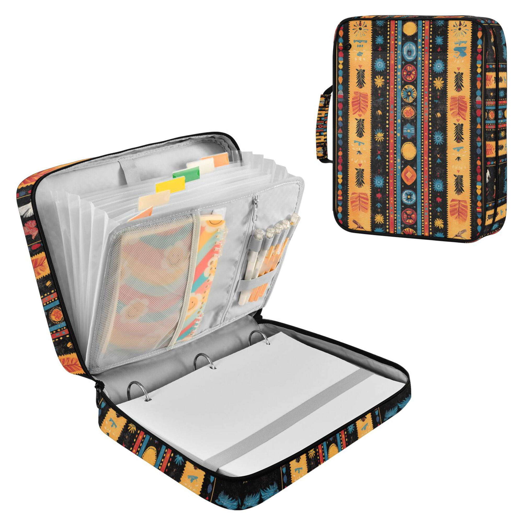 FORMRS Accordion File Folder A4 Size 7-Pocket Expanding Document Organizer Bag with 3 Ring Binder, Orange Geometric