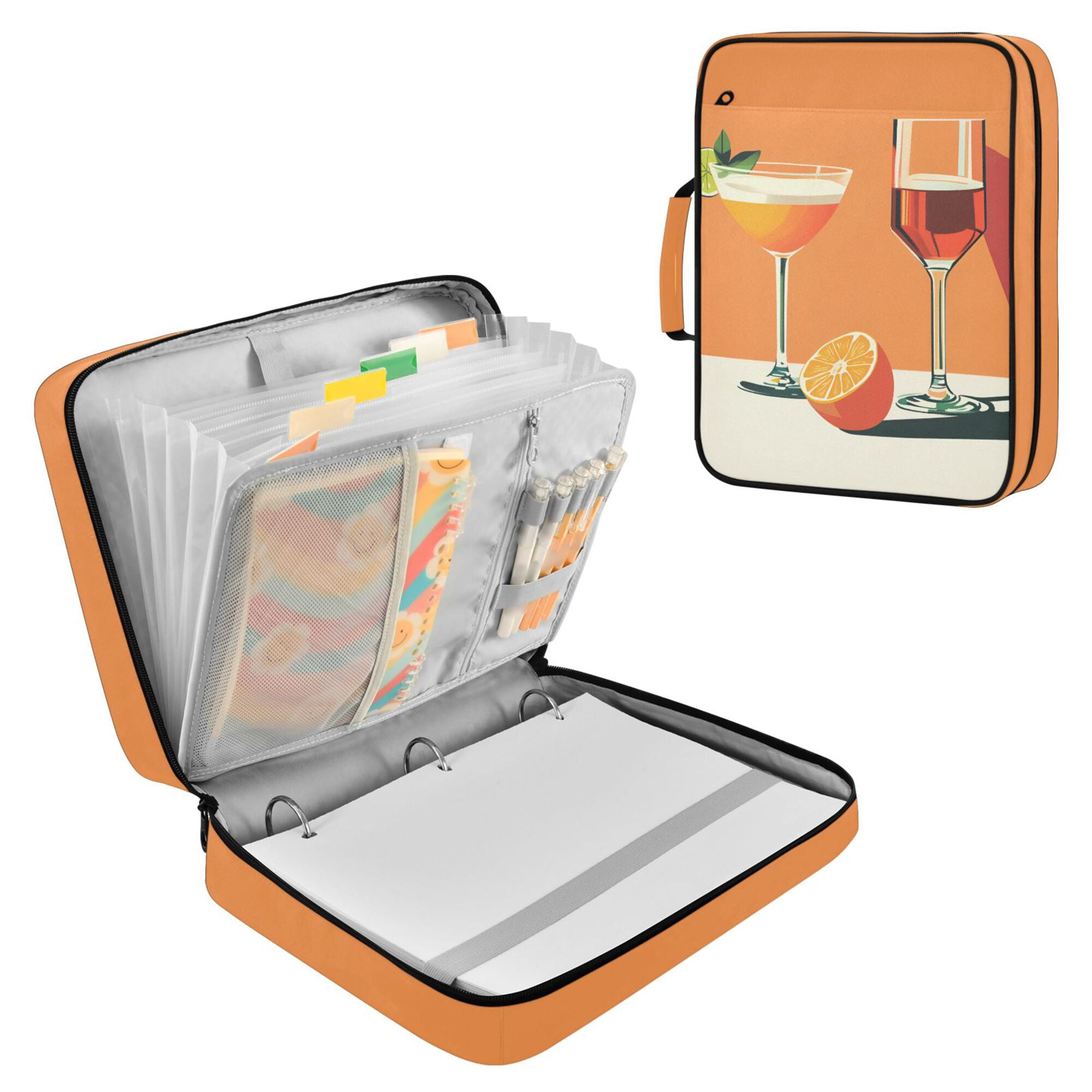 FORMRS Accordion File Folder A4 Size 7-Pocket Expanding Document Organizer Bag with 3 Ring Binder, Orange Glasses
