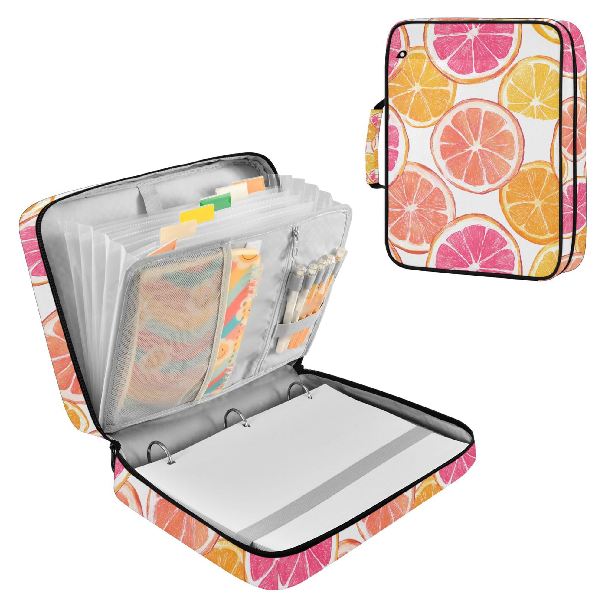 FORMRS Accordion File Folder A4 Size 7-Pocket Expanding Document Organizer Bag with 3 Ring Binder, Orange Grapefruit Slices