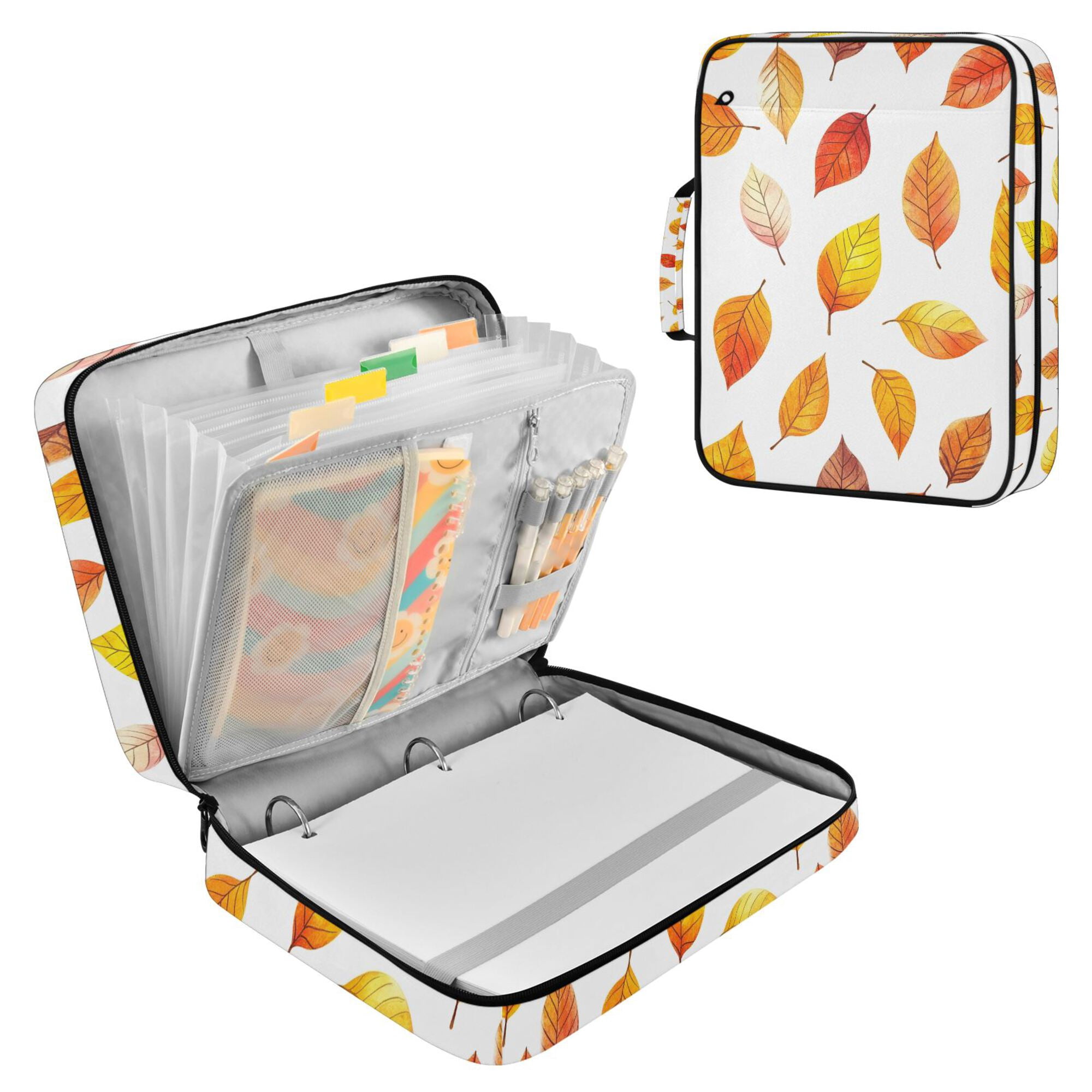 FORMRS Accordion File Folder A4 Size 7-Pocket Expanding Document Organizer Bag with 3 Ring Binder, Orange Leaves