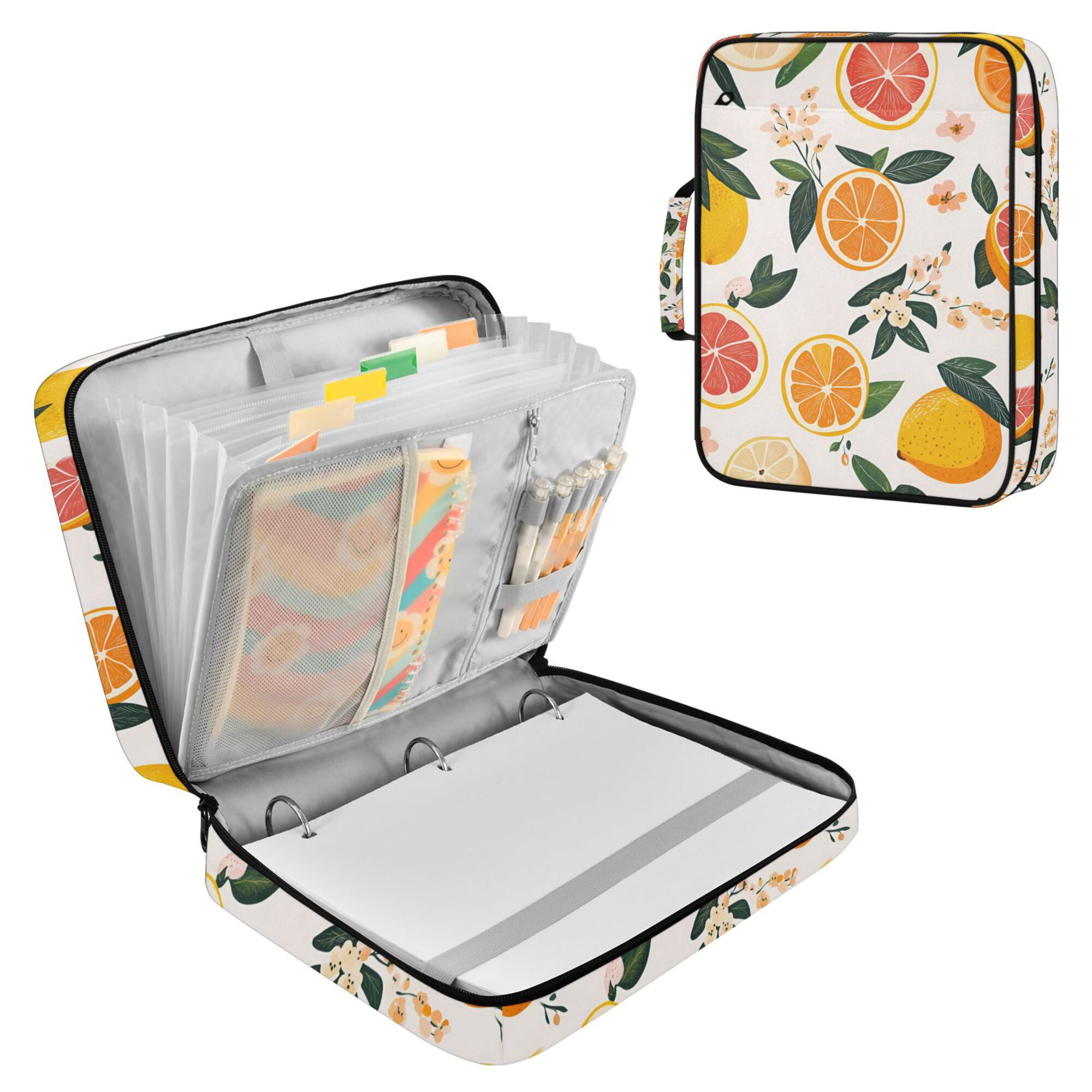 FORMRS Accordion File Folder A4 Size 7-Pocket Expanding Document Organizer Bag with 3 Ring Binder, Orange Slices