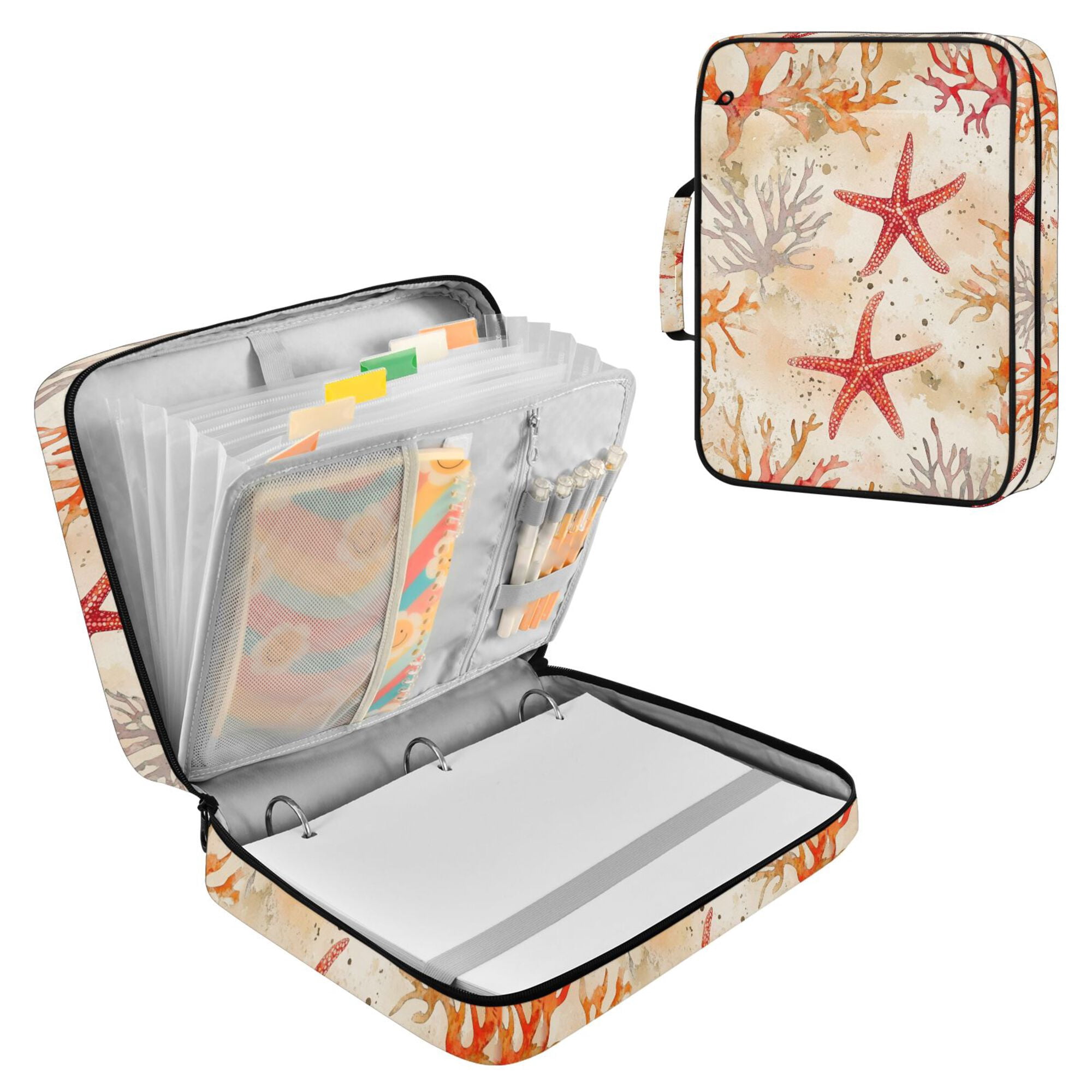 FORMRS Accordion File Folder A4 Size 7-Pocket Expanding Document Organizer Bag with 3 Ring Binder, Orange Starfish