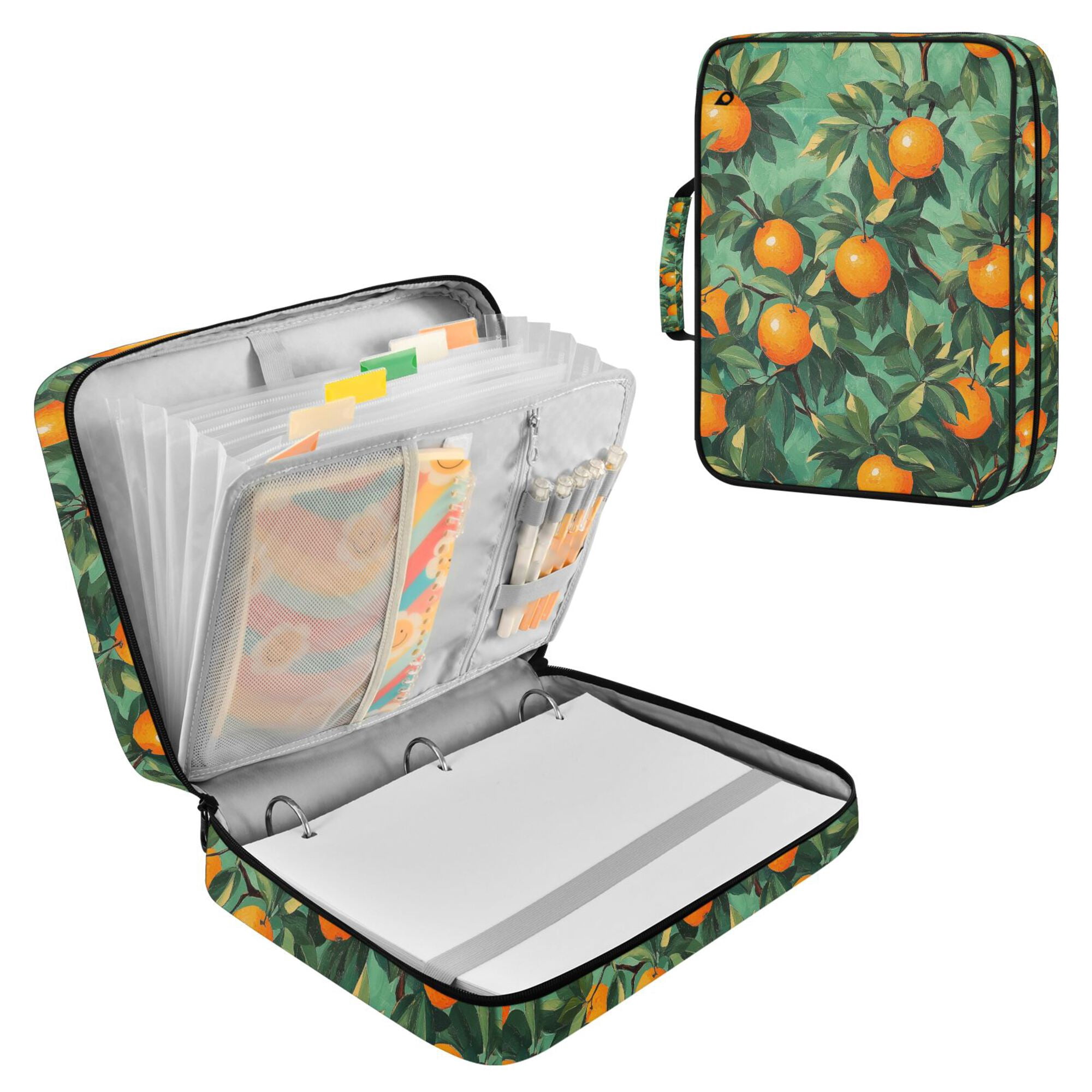 FORMRS Accordion File Folder A4 Size 7-Pocket Expanding Document Organizer Bag with 3 Ring Binder, Orange Tree Pattern