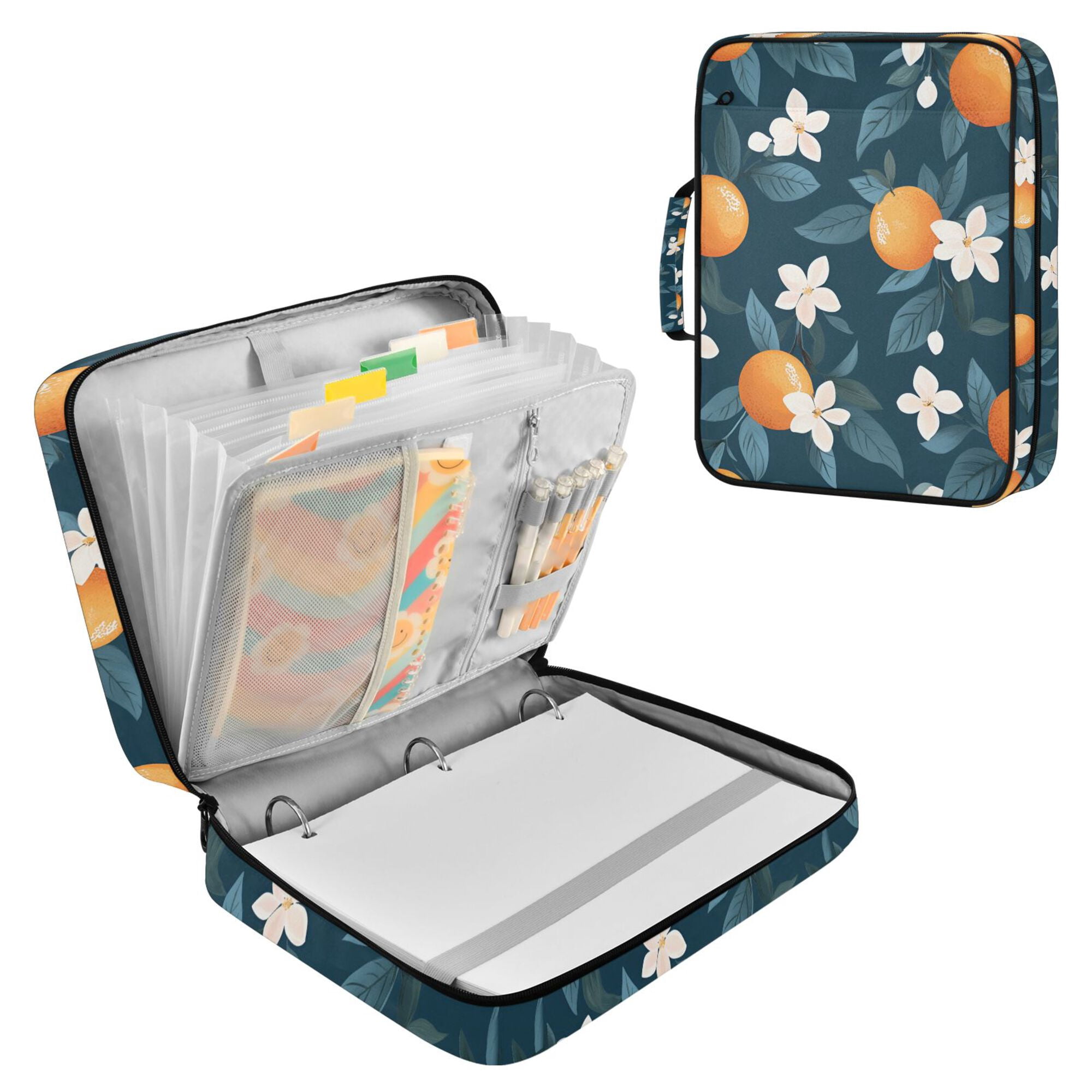 FORMRS Accordion File Folder A4 Size 7-Pocket Expanding Document Organizer Bag with 3 Ring Binder, Oranges Pattern