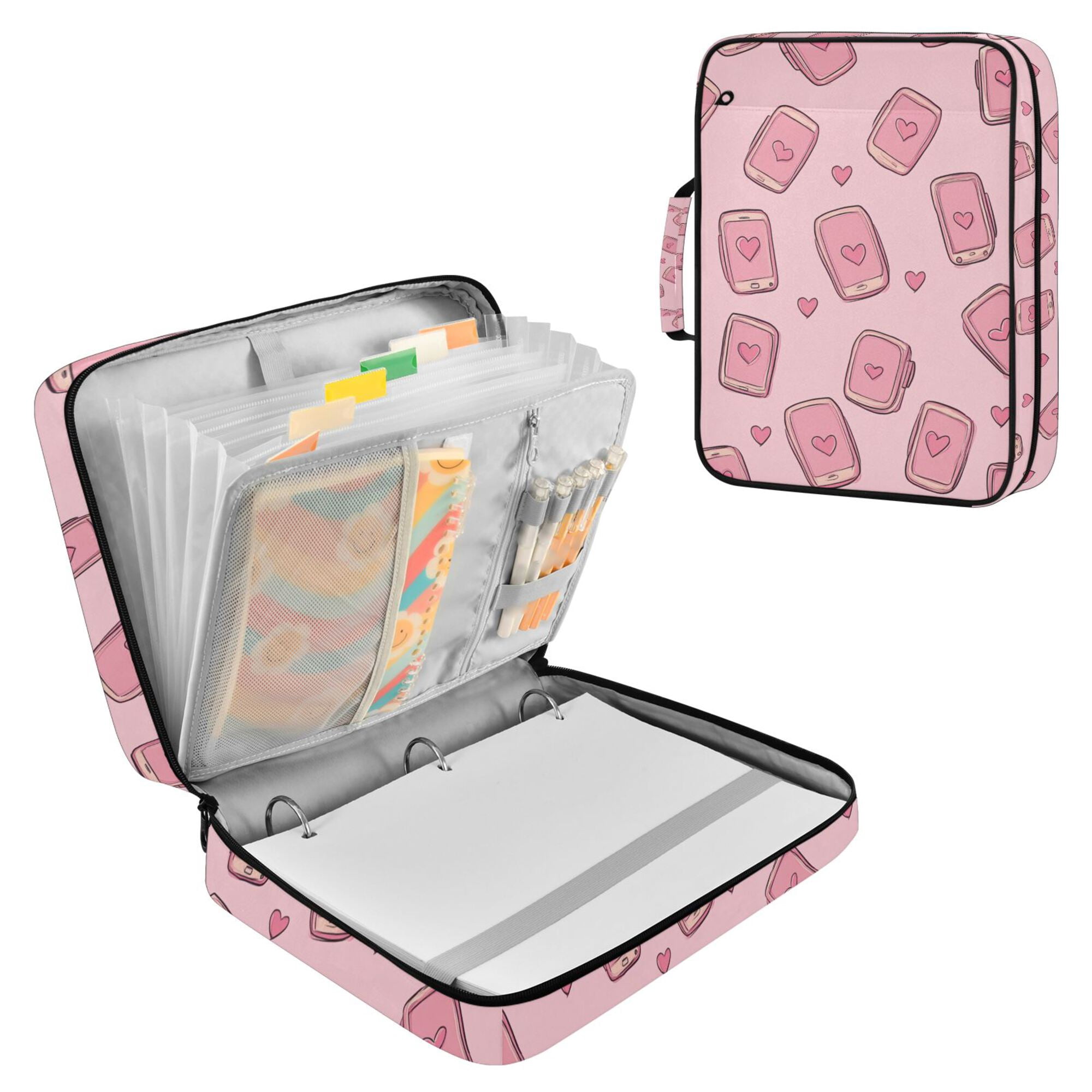 FORMRS Accordion File Folder A4 Size 7-Pocket Expanding Document Organizer Bag with 3 Ring Binder, Phones and Hearts