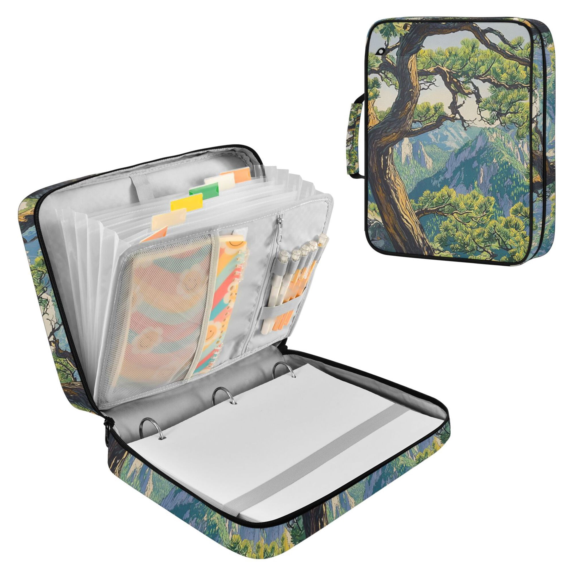 FORMRS Accordion File Folder A4 Size 7-Pocket Expanding Document Organizer Bag with 3 Ring Binder, Pine Tree