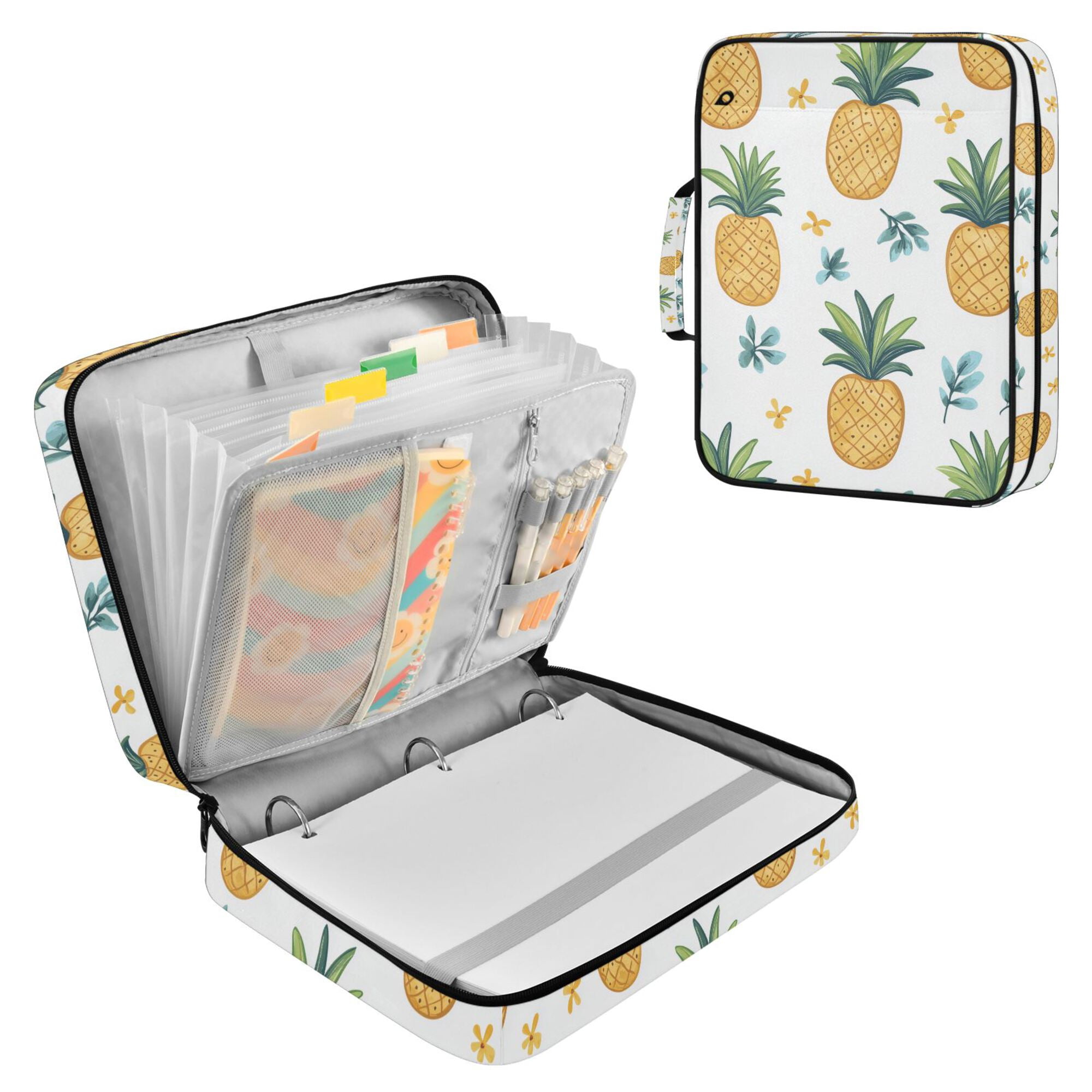 FORMRS Accordion File Folder A4 Size 7-Pocket Expanding Document Organizer Bag with 3 Ring Binder, Pineapple
