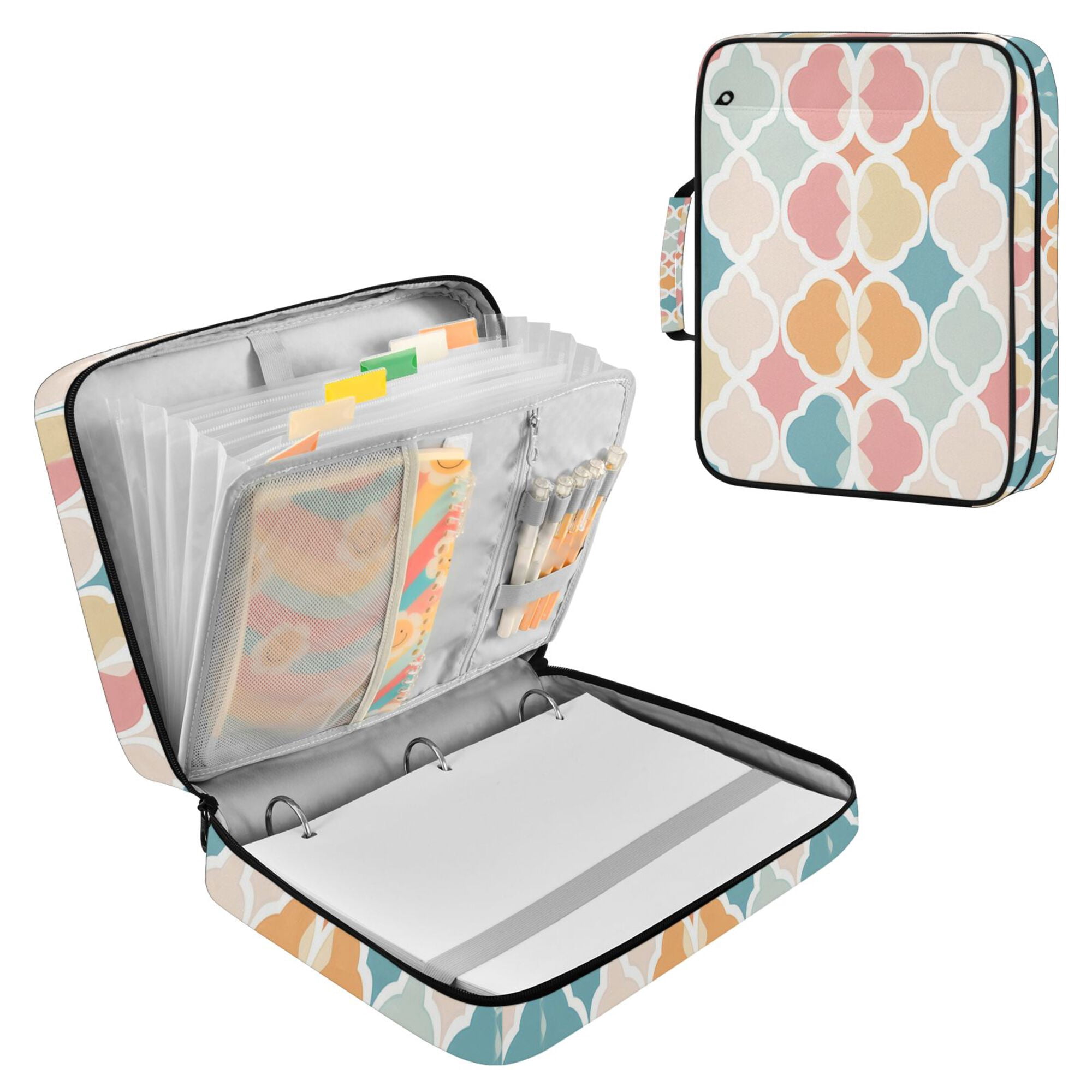 FORMRS Accordion File Folder A4 Size 7-Pocket Expanding Document Organizer Bag with 3 Ring Binder, Pink Abstract Pattern