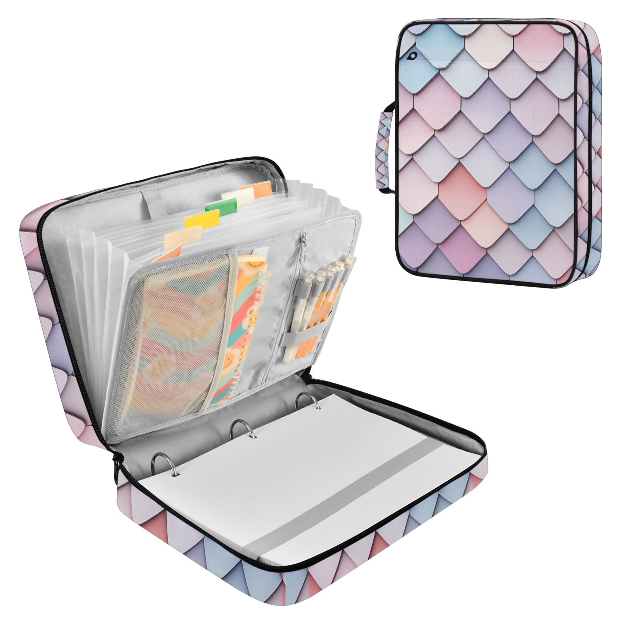 FORMRS Accordion File Folder A4 Size 7-Pocket Expanding Document Organizer Bag with 3 Ring Binder, Pink Art Pattern