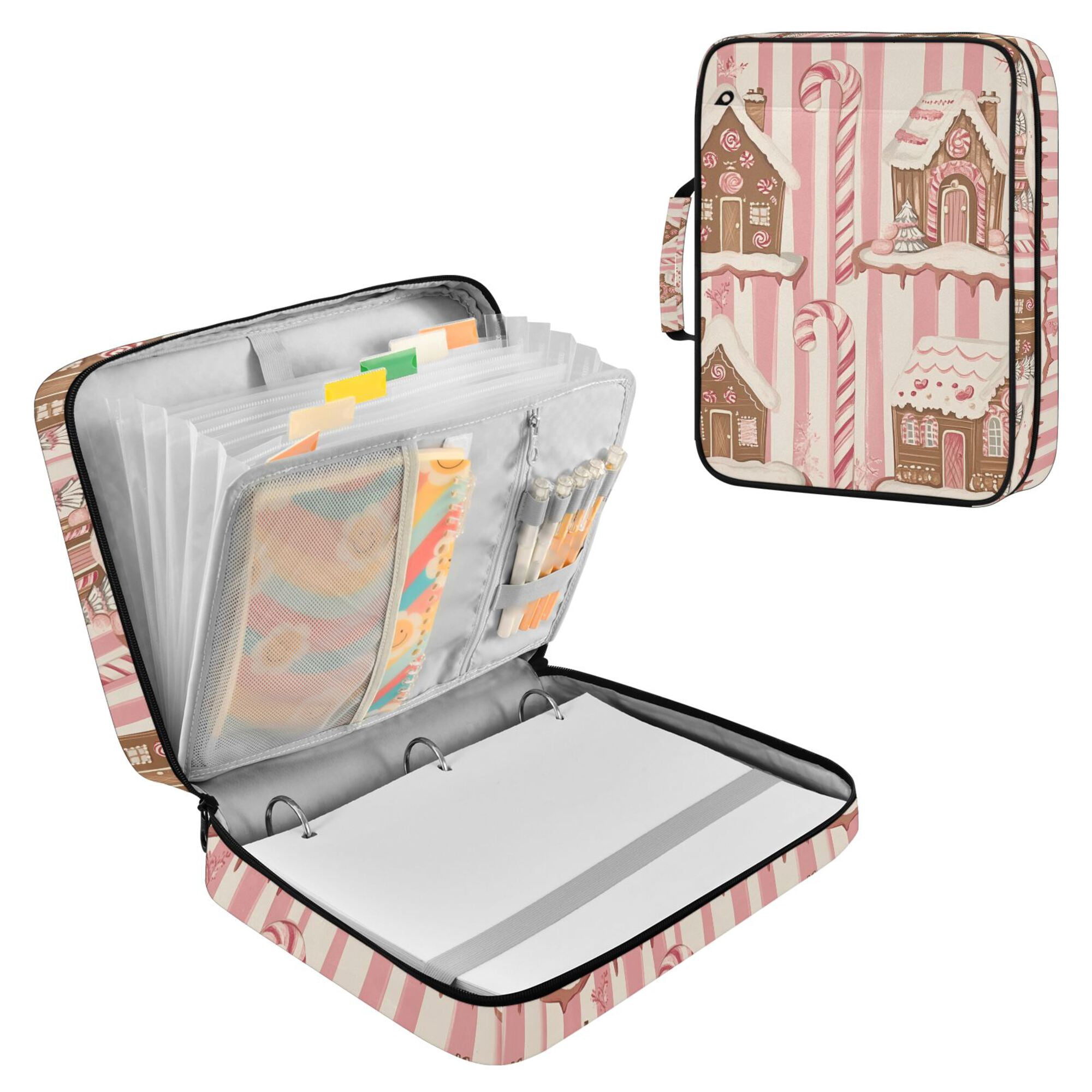 FORMRS Accordion File Folder A4 Size 7-Pocket Expanding Document Organizer Bag with 3 Ring Binder, Pink Candy House