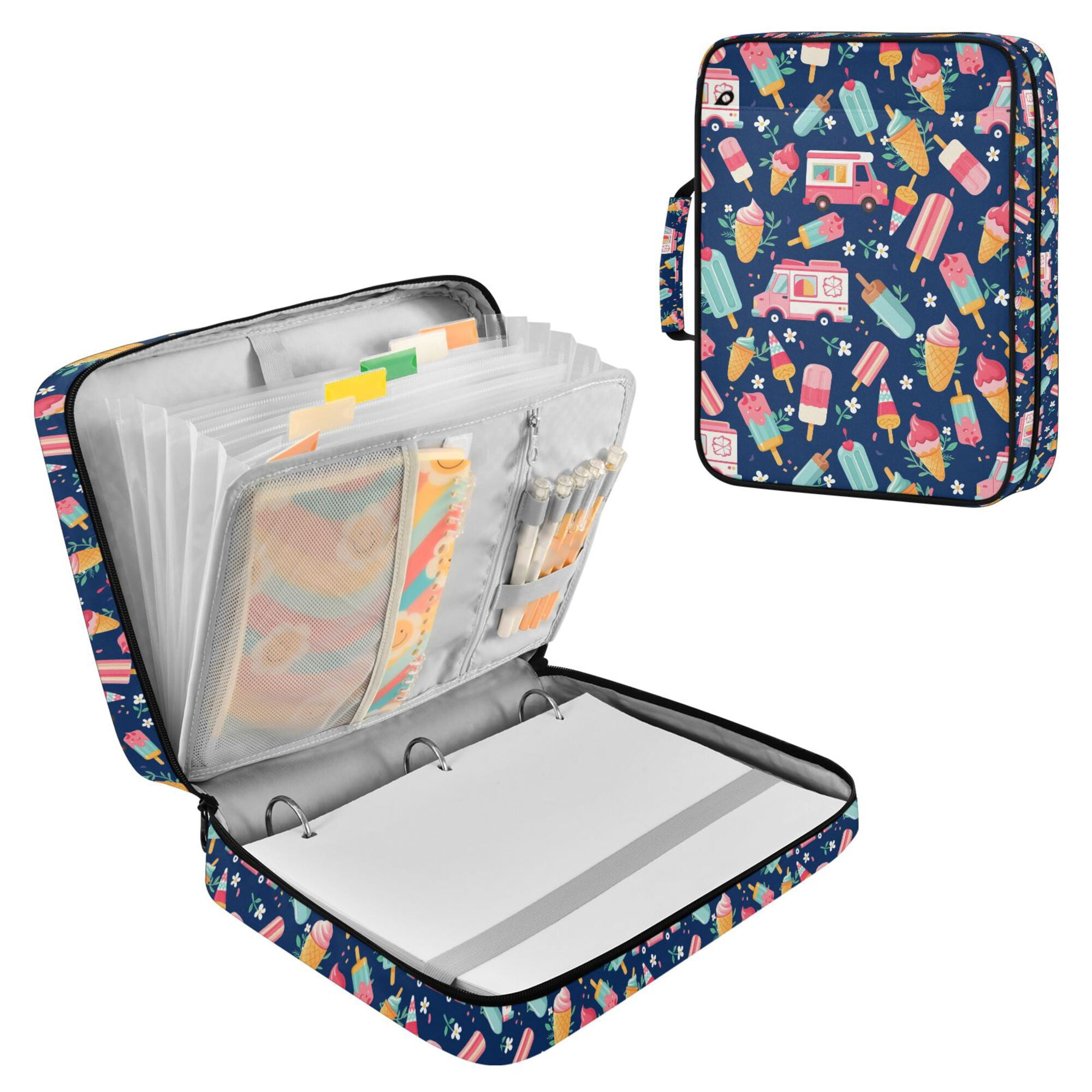 FORMRS Accordion File Folder A4 Size 7-Pocket Expanding Document Organizer Bag with 3 Ring Binder, Pink Cartoon Truck Pattern