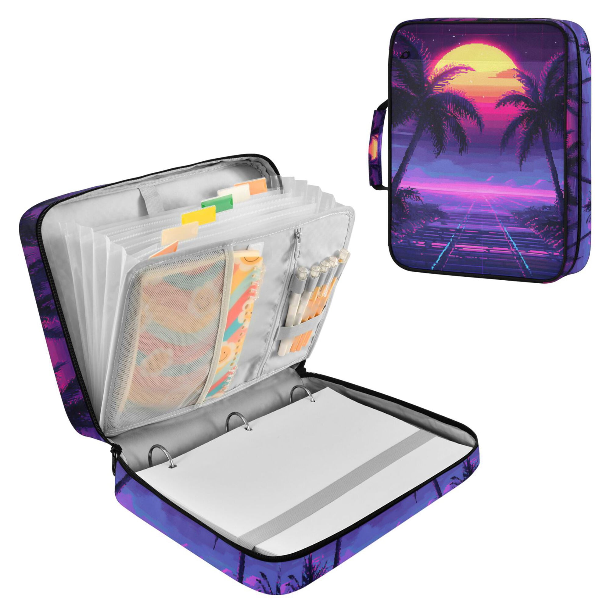 FORMRS Accordion File Folder A4 Size 7-Pocket Expanding Document Organizer Bag with 3 Ring Binder, Pink Digital Art
