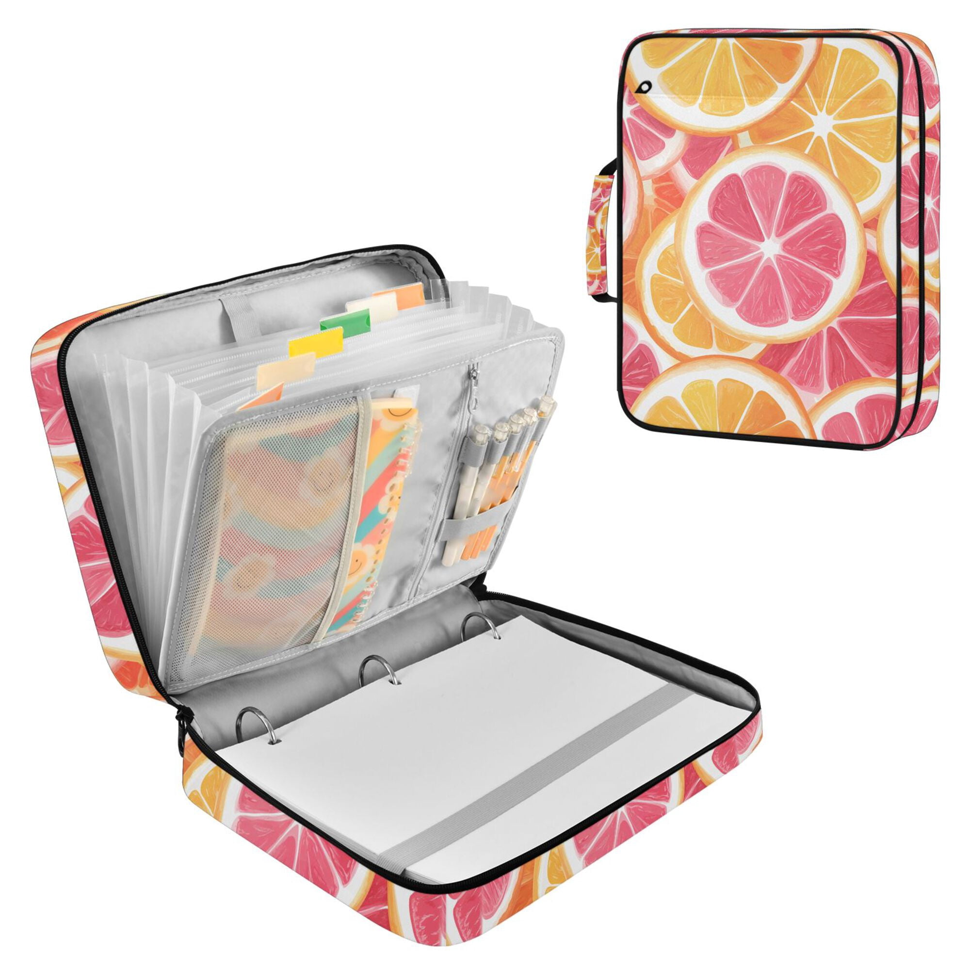 FORMRS Accordion File Folder A4 Size 7-Pocket Expanding Document Organizer Bag with 3 Ring Binder, Pink Grapefruit Slices