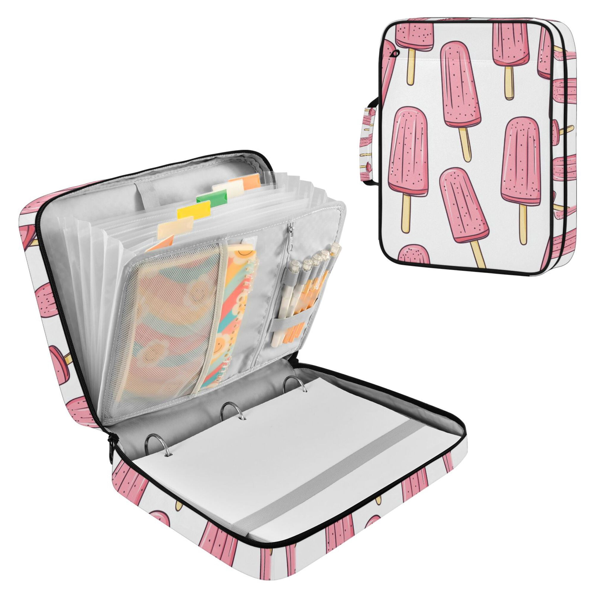 FORMRS Accordion File Folder A4 Size 7-Pocket Expanding Document Organizer Bag with 3 Ring Binder, Pink Ice Cream