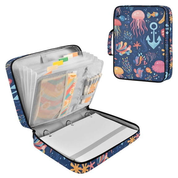 FORMRS Accordion File Folder A4 Size 7-Pocket Expanding Document Organizer Bag with 3 Ring Binder, Pink Jellyfish