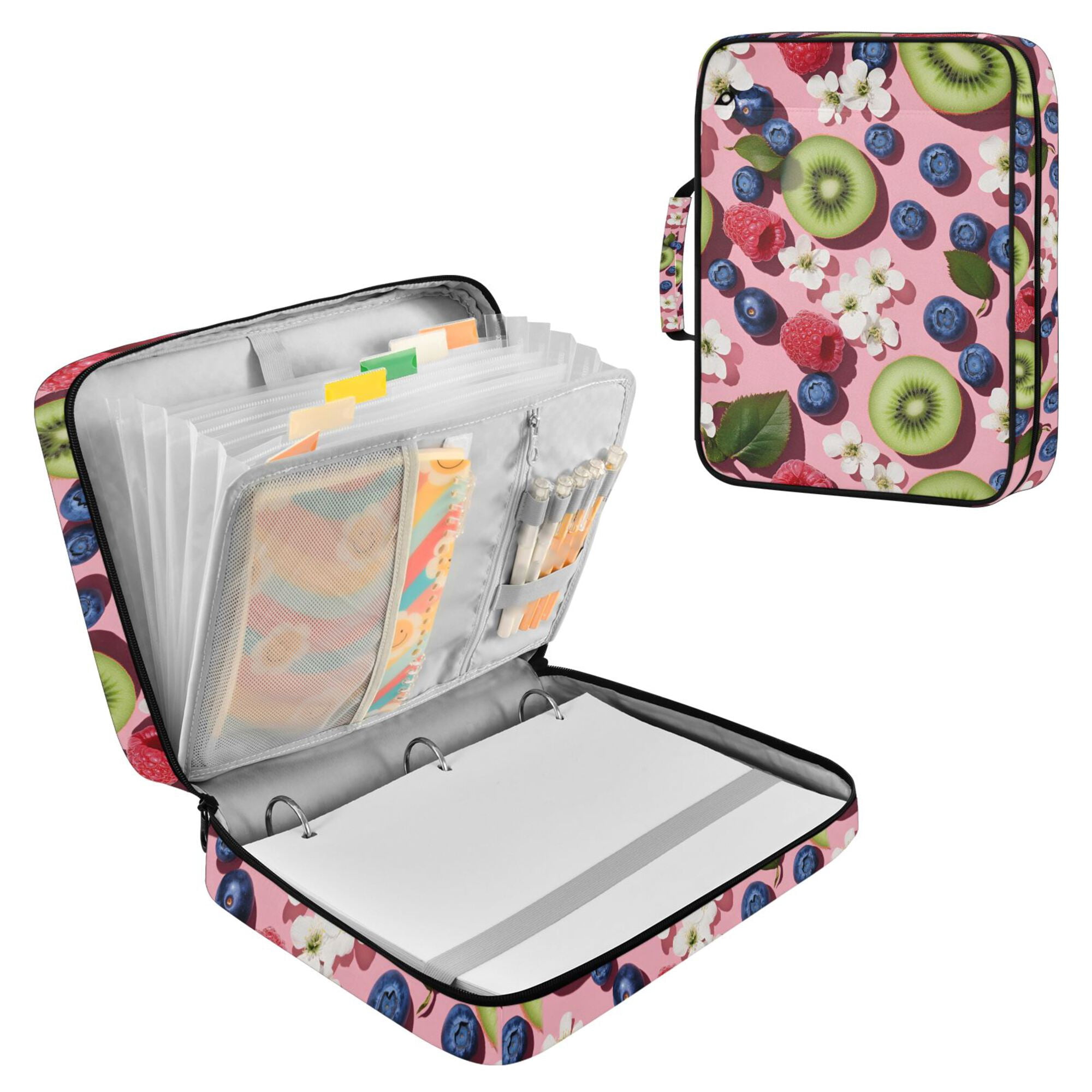FORMRS Accordion File Folder A4 Size 7-Pocket Expanding Document Organizer Bag with 3 Ring Binder, Pink Kiwi
