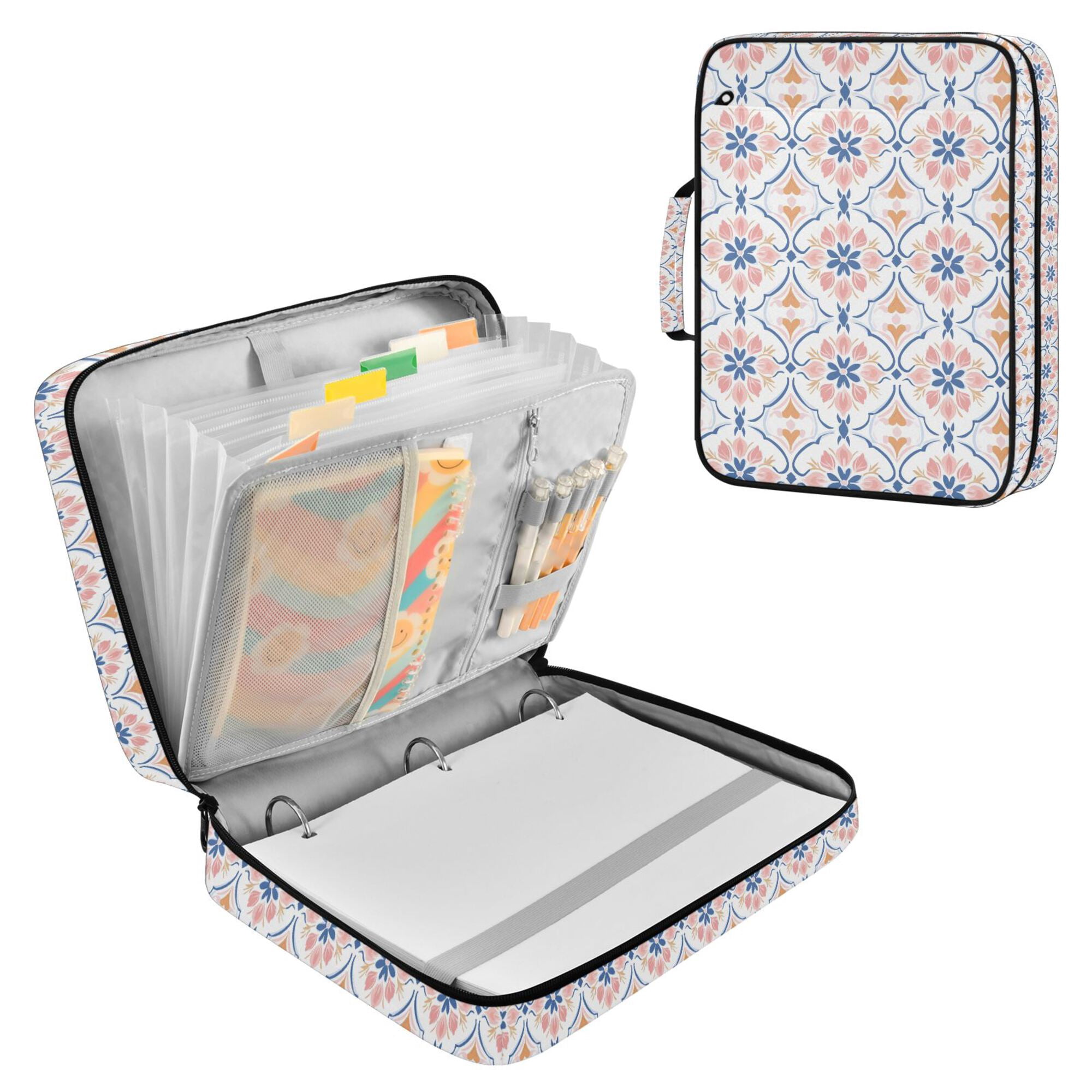 FORMRS Accordion File Folder A4 Size 7-Pocket Expanding Document Organizer Bag with 3 Ring Binder, Pink Mosaic Pattern