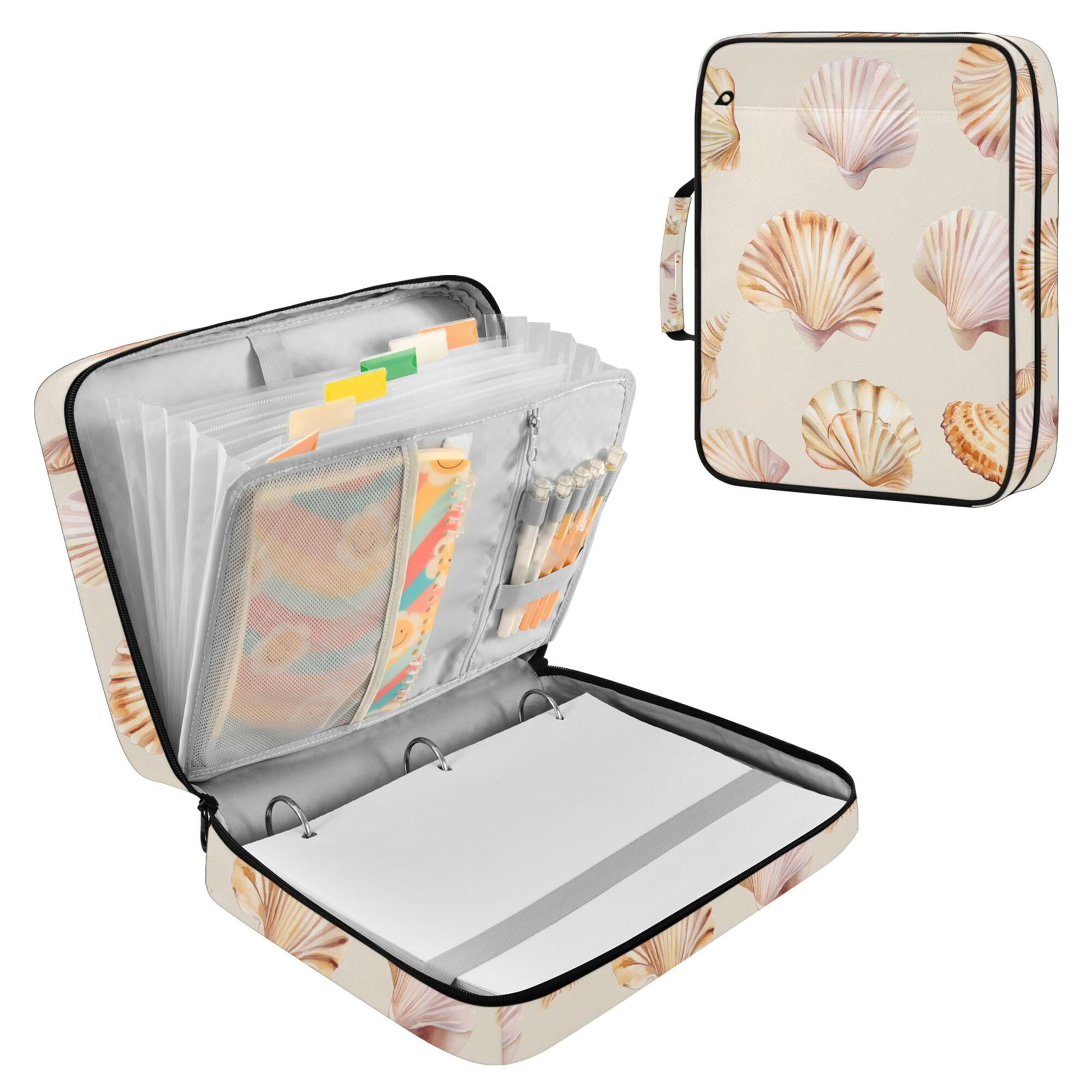 FORMRS Accordion File Folder A4 Size 7-Pocket Expanding Document Organizer Bag with 3 Ring Binder, Pink Seashell