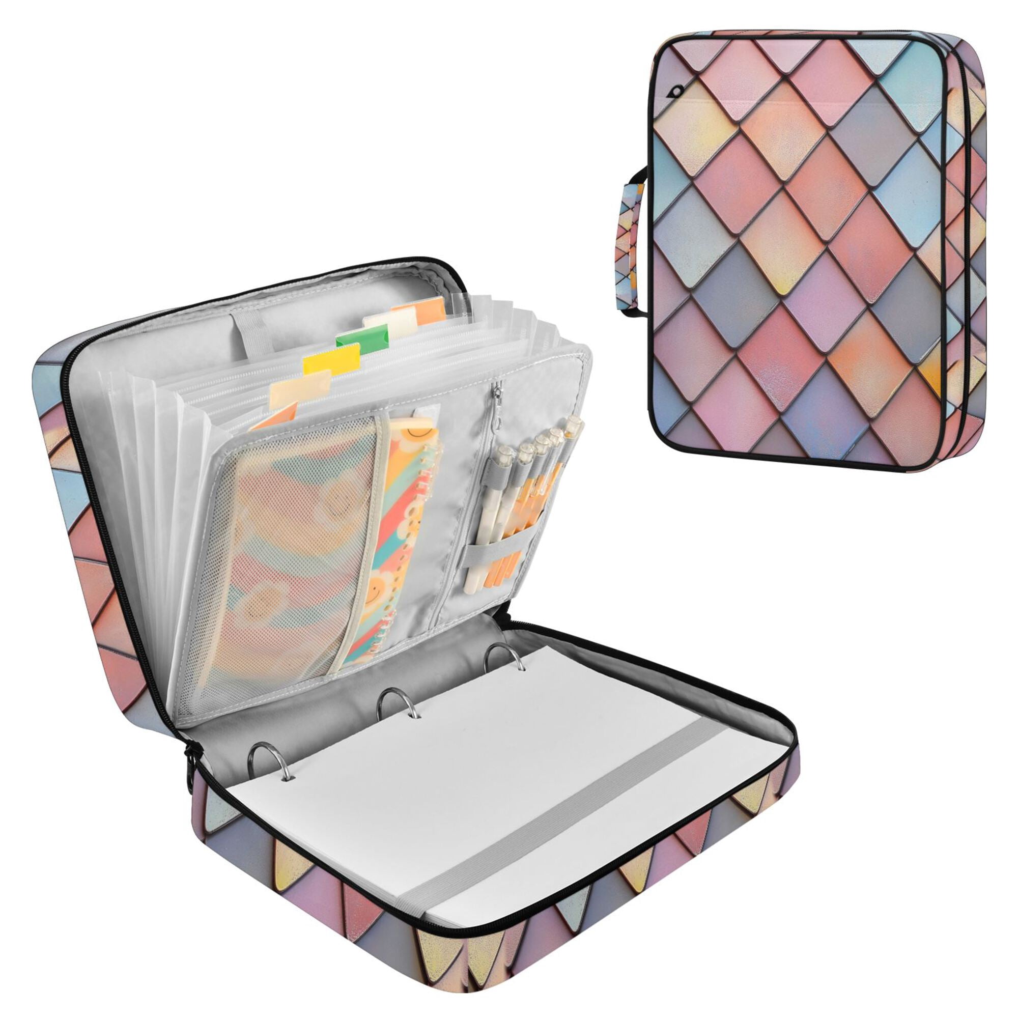 FORMRS Accordion File Folder A4 Size 7-Pocket Expanding Document Organizer Bag with 3 Ring Binder, Pink Shimmering Pattern