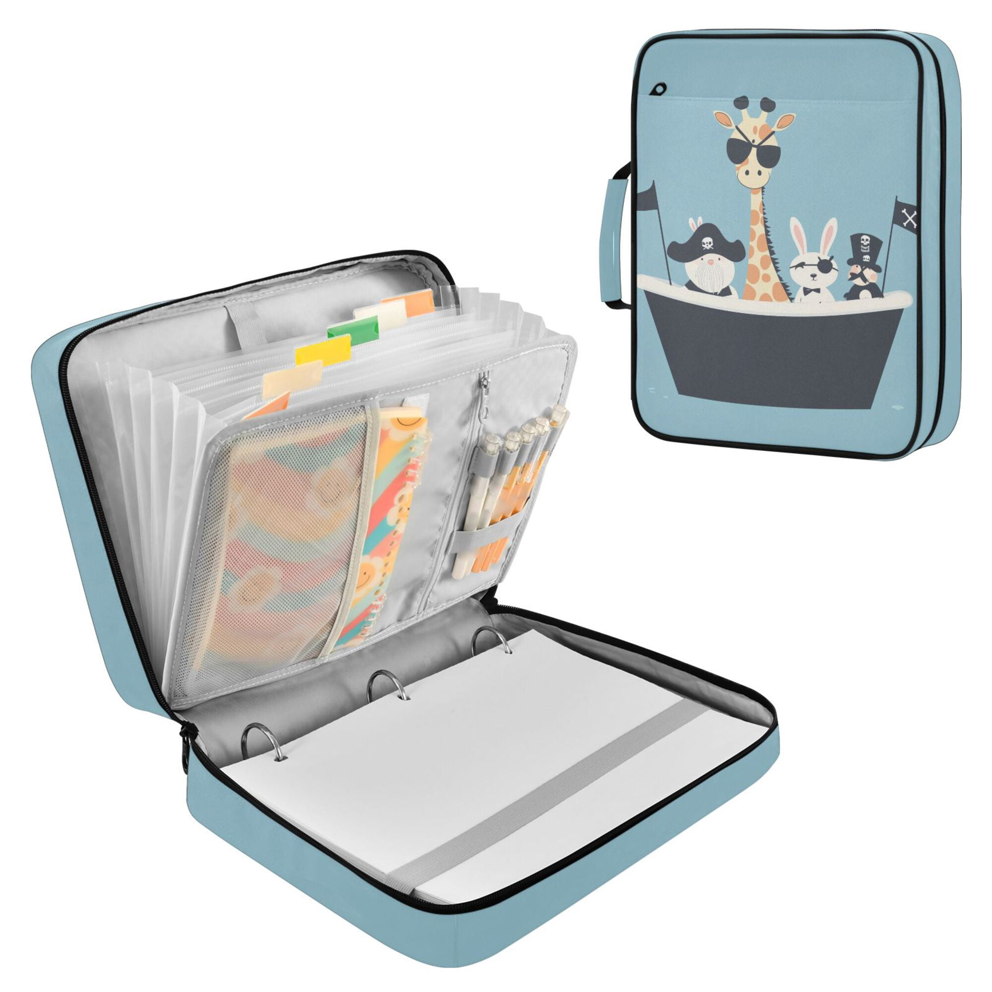 FORMRS Accordion File Folder A4 Size 7-Pocket Expanding Document Organizer Bag with 3 Ring Binder, Pirate Animals