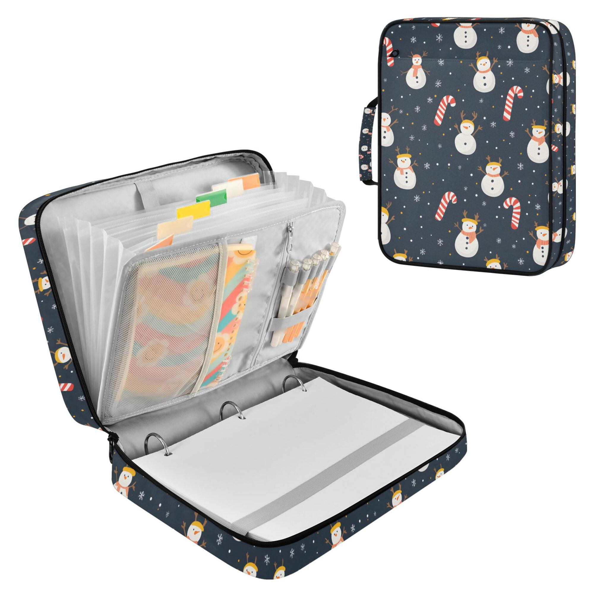 FORMRS Accordion File Folder A4 Size 7-Pocket Expanding Document Organizer Bag with 3 Ring Binder, Playful Winter