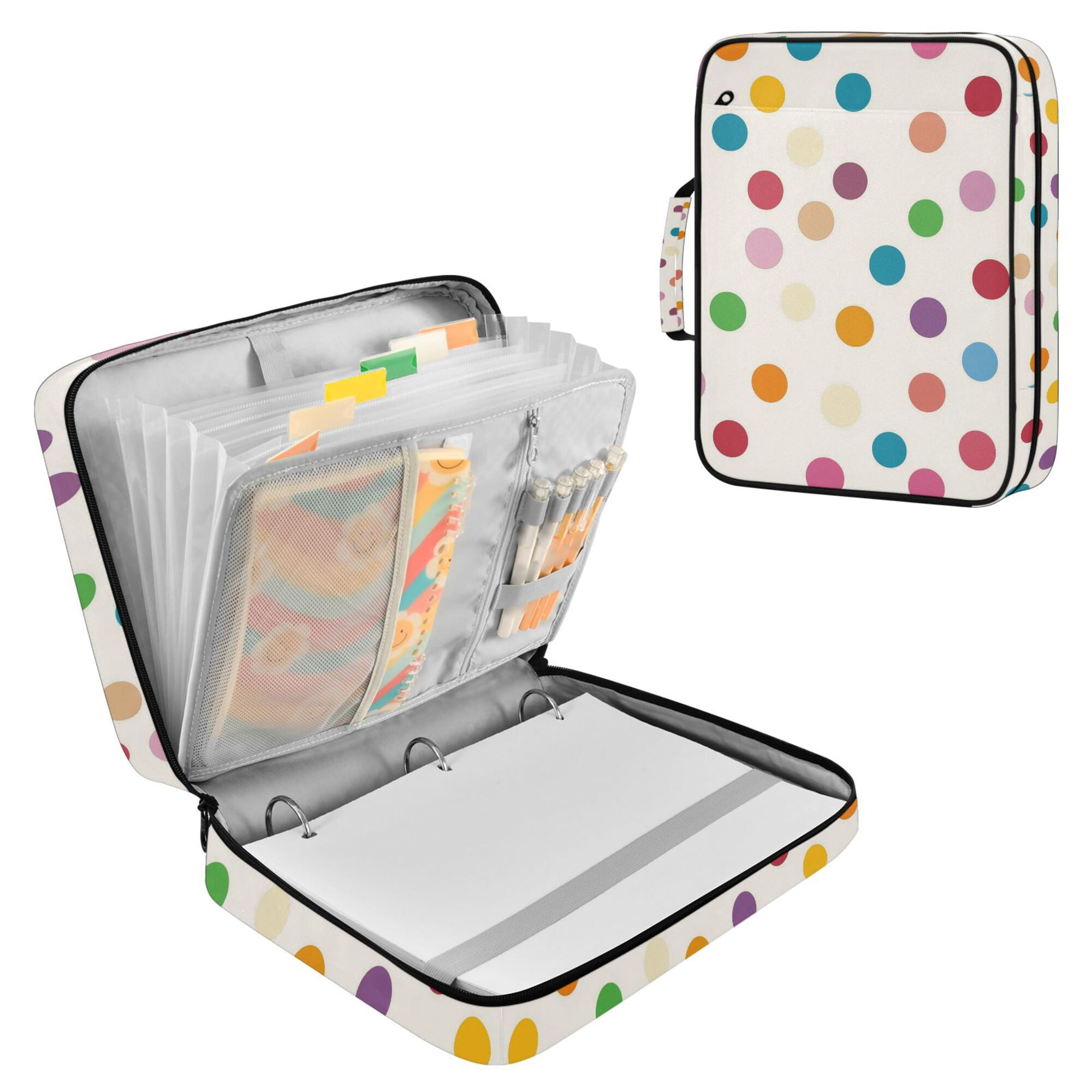FORMRS Accordion File Folder A4 Size 7-Pocket Expanding Document Organizer Bag with 3 Ring Binder, Polka Dot