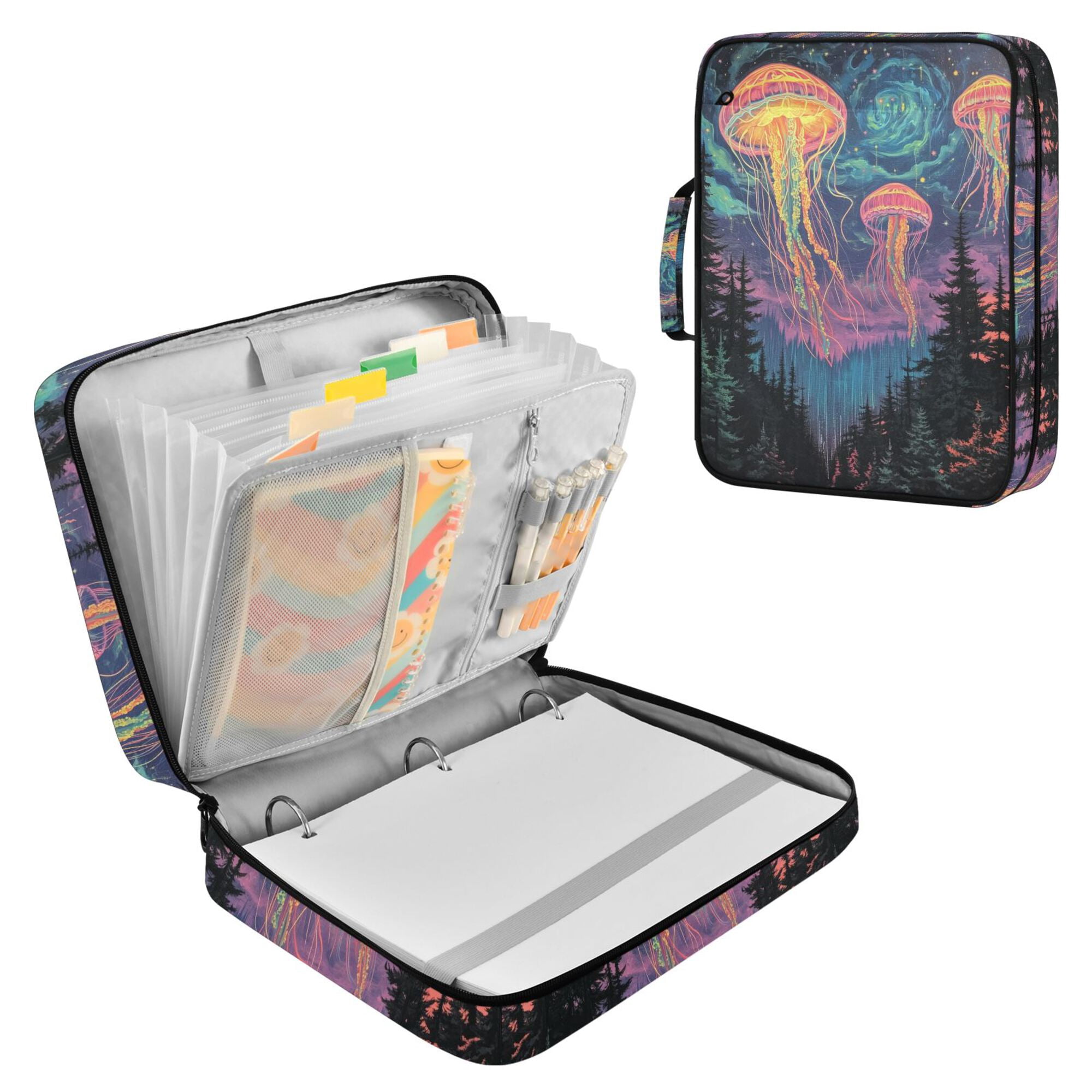 FORMRS Accordion File Folder A4 Size 7-Pocket Expanding Document Organizer Bag with 3 Ring Binder, Psychedelic Jellyfish