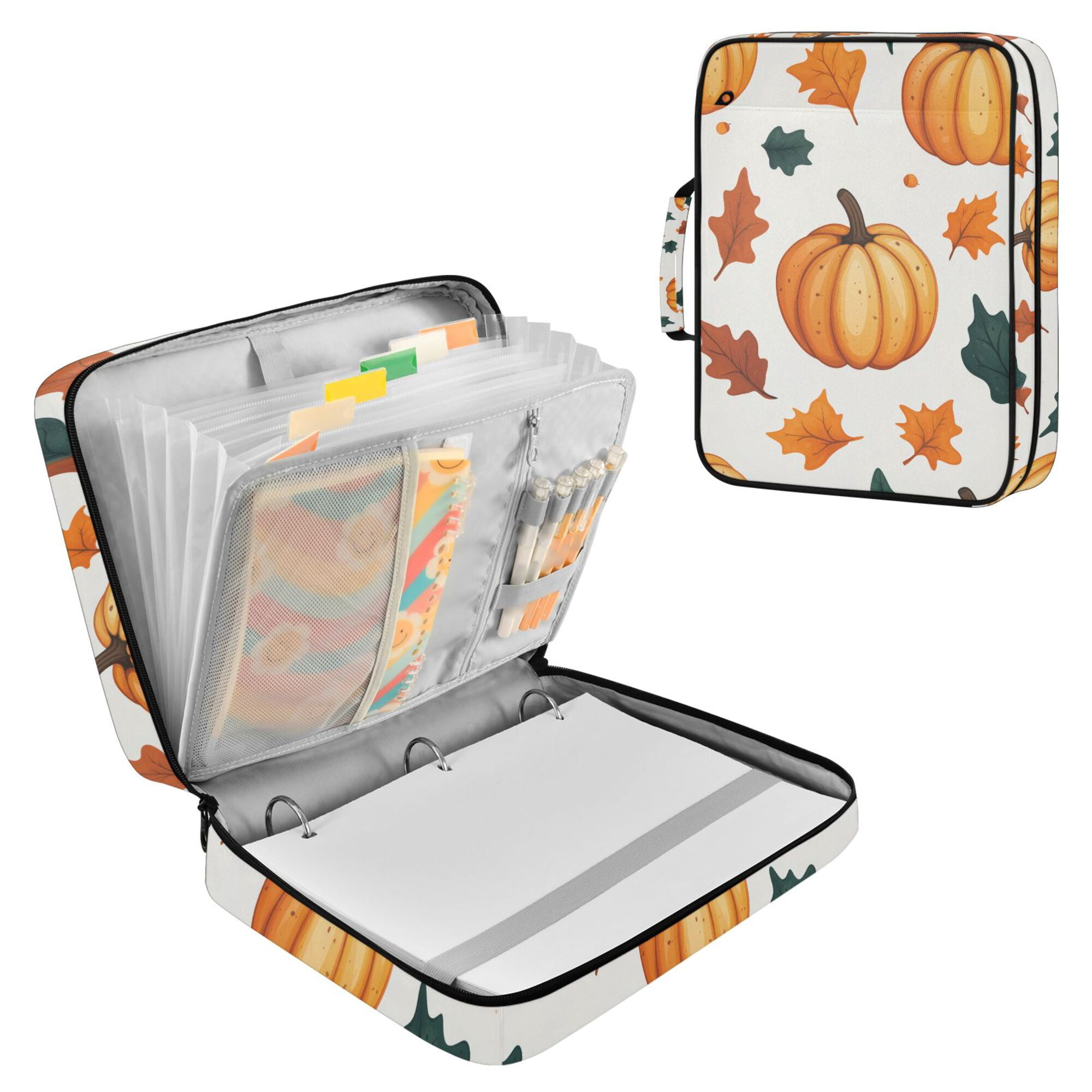 FORMRS Accordion File Folder A4 Size 7-Pocket Expanding Document Organizer Bag with 3 Ring Binder, Pumpkins Pattern