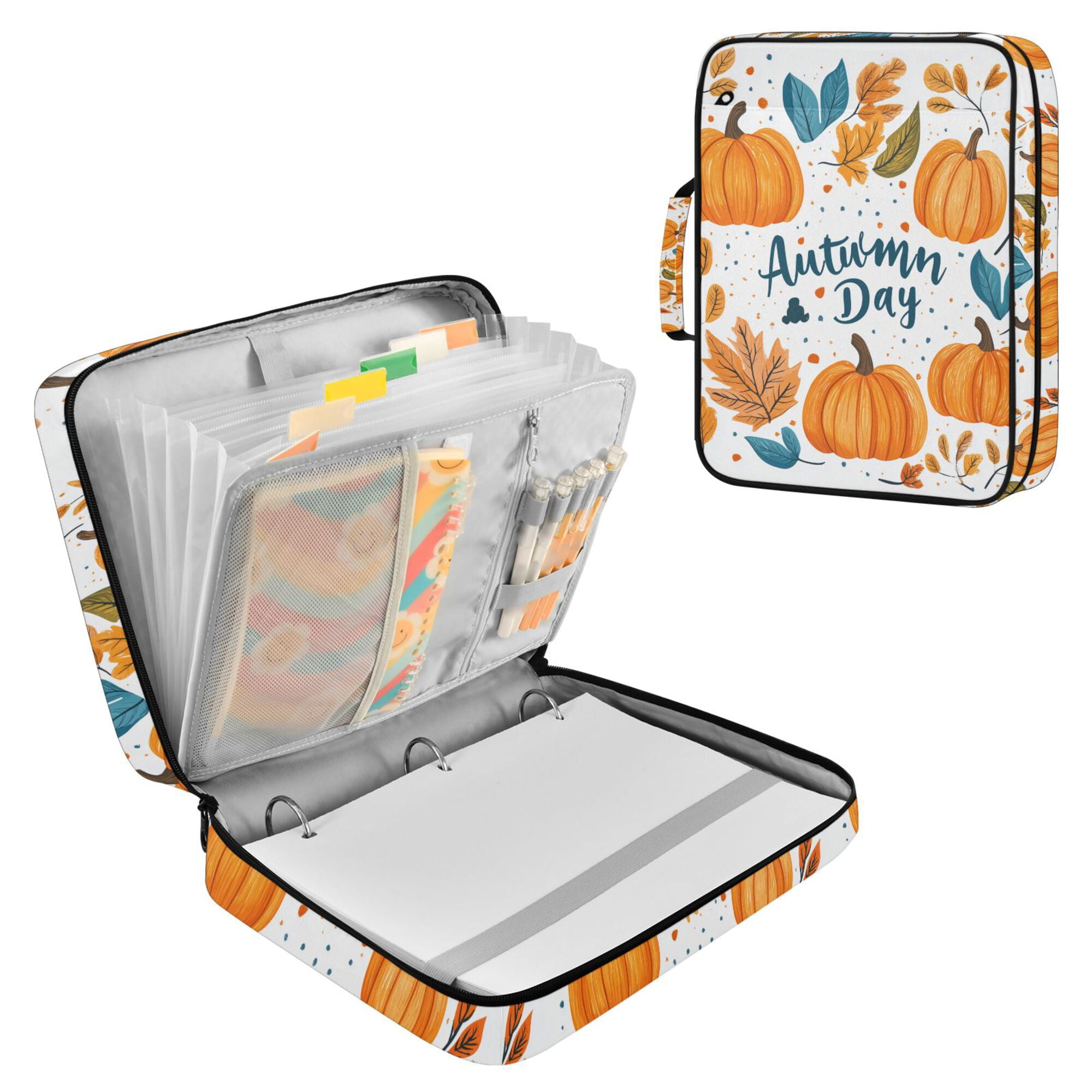 FORMRS Accordion File Folder A4 Size 7-Pocket Expanding Document Organizer Bag with 3 Ring Binder, Pumpkins Pattern