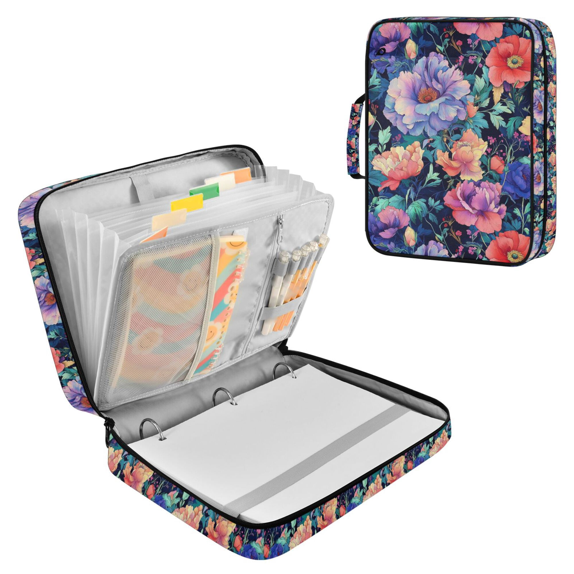 FORMRS Accordion File Folder A4 Size 7-Pocket Expanding Document Organizer Bag with 3 Ring Binder, Puprle Ethereal Floral Harmony