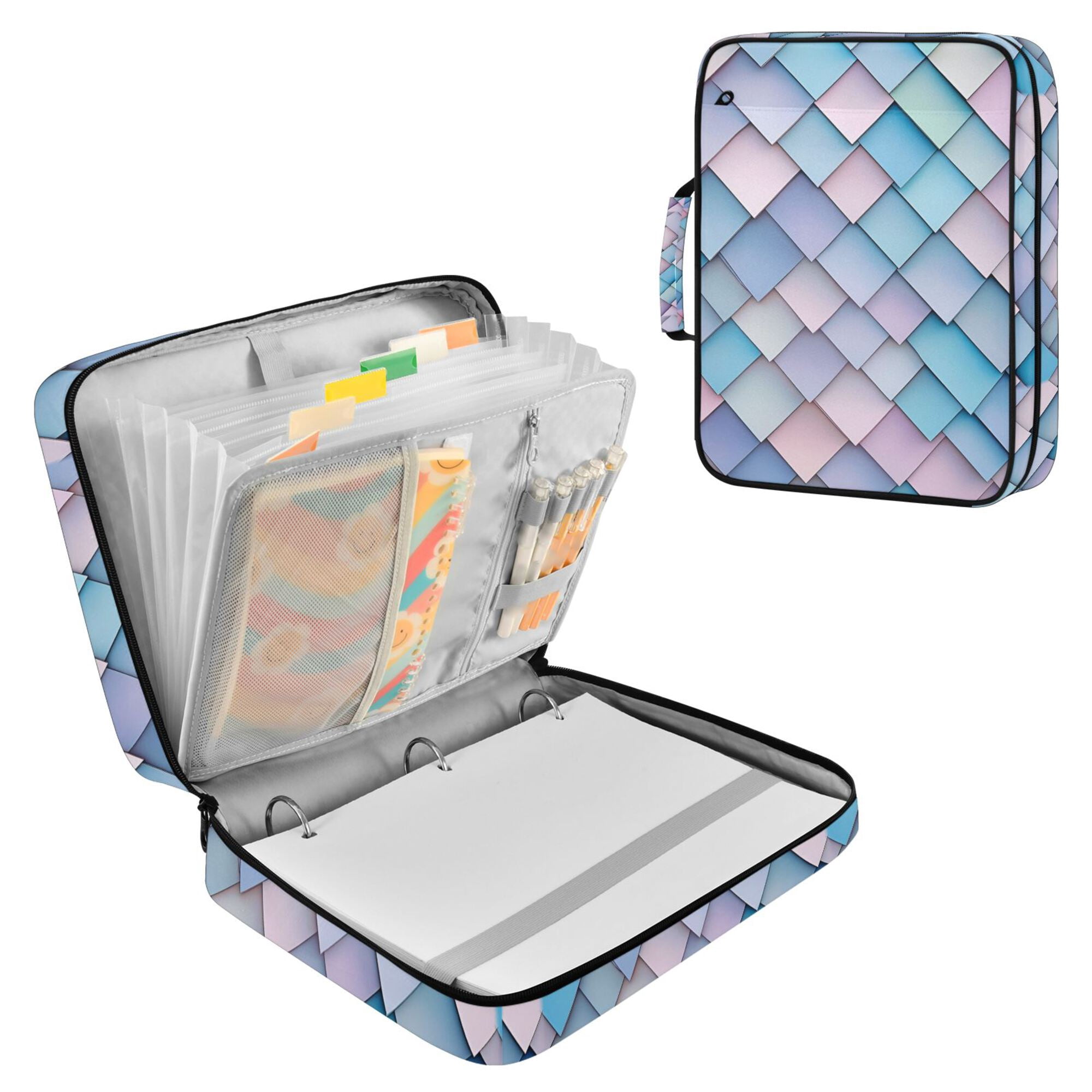 FORMRS Accordion File Folder A4 Size 7-Pocket Expanding Document Organizer Bag with 3 Ring Binder, Purple Art Pattern