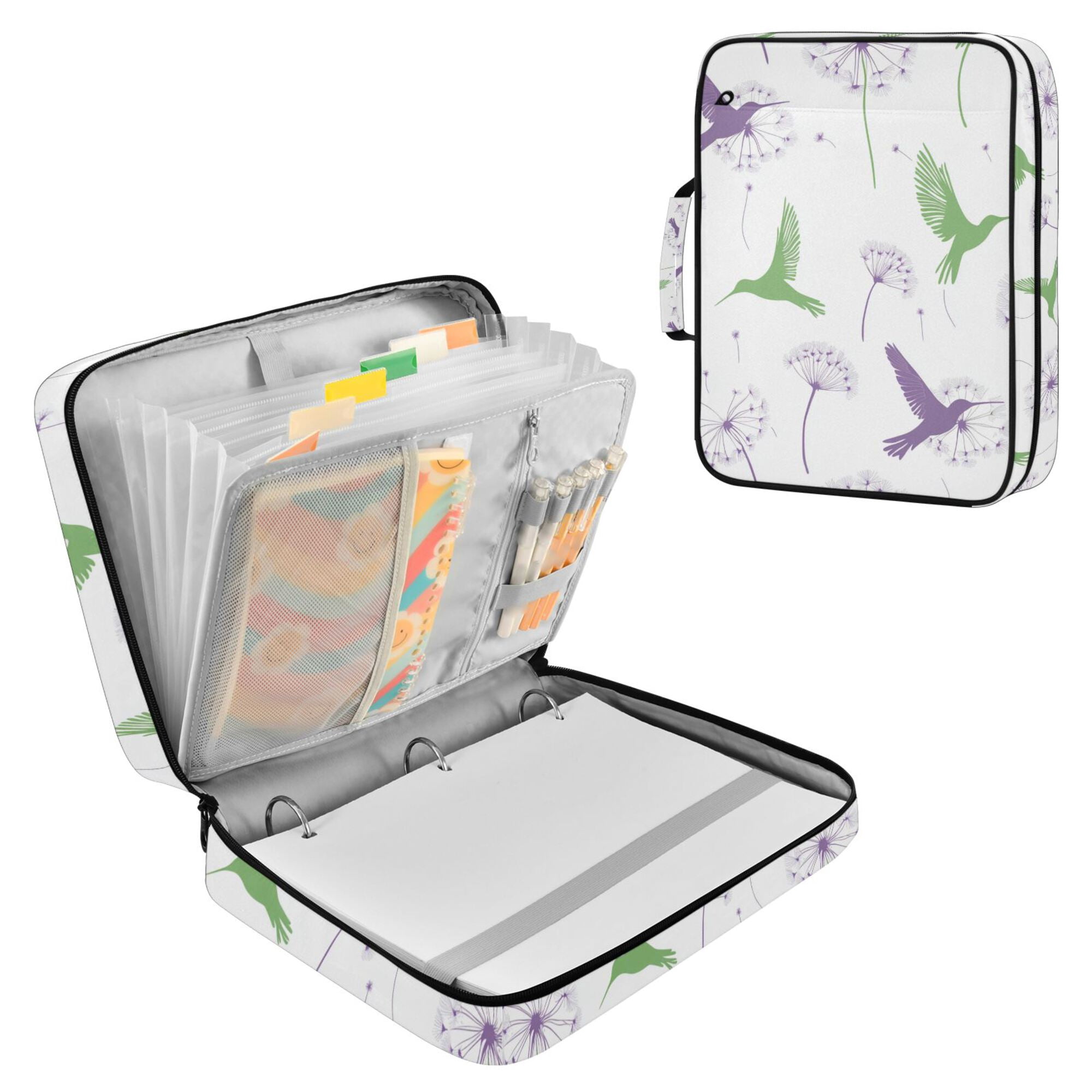 FORMRS Accordion File Folder A4 Size 7-Pocket Expanding Document Organizer Bag with 3 Ring Binder, Purple Birds