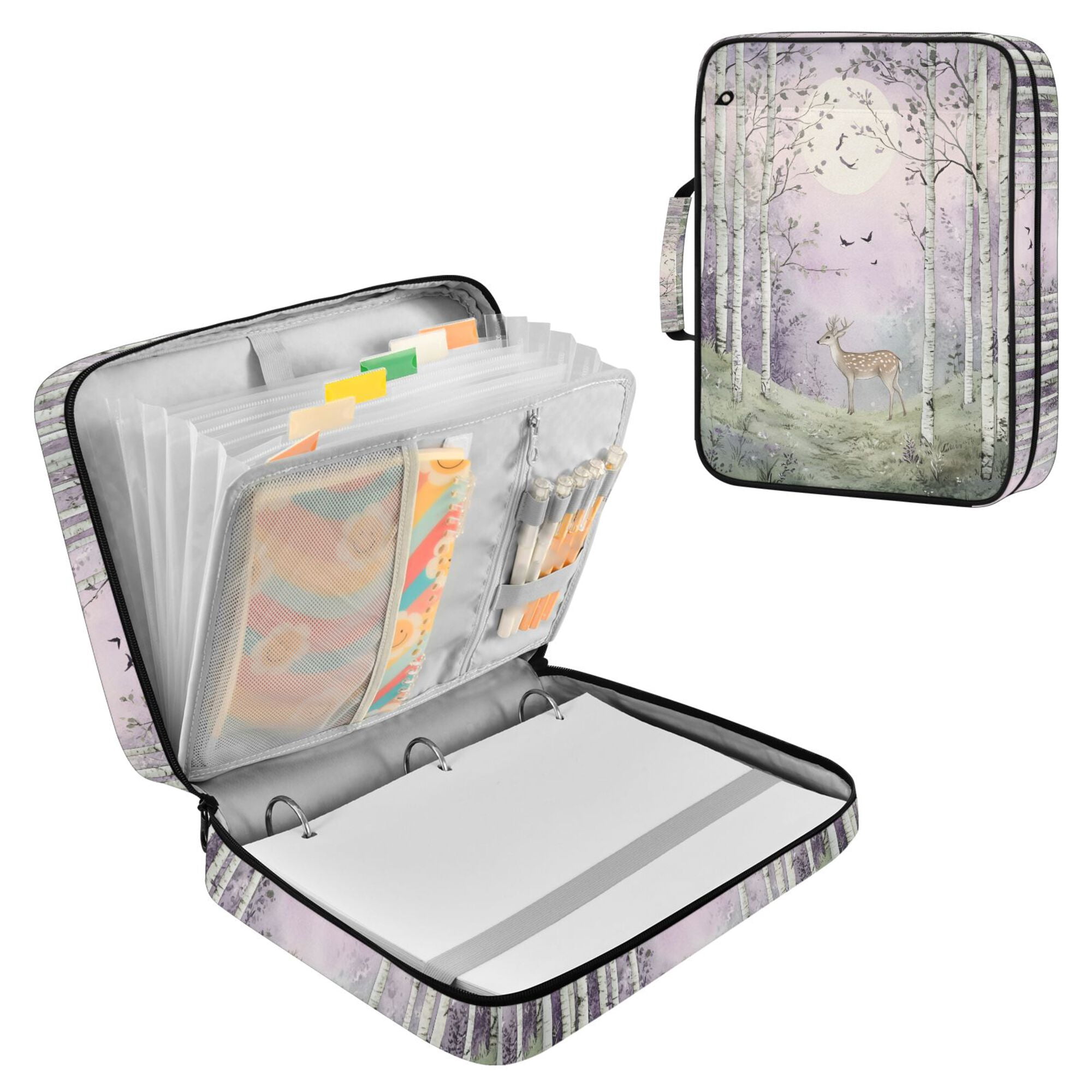 FORMRS Accordion File Folder A4 Size 7-Pocket Expanding Document Organizer Bag with 3 Ring Binder, Purple Deer