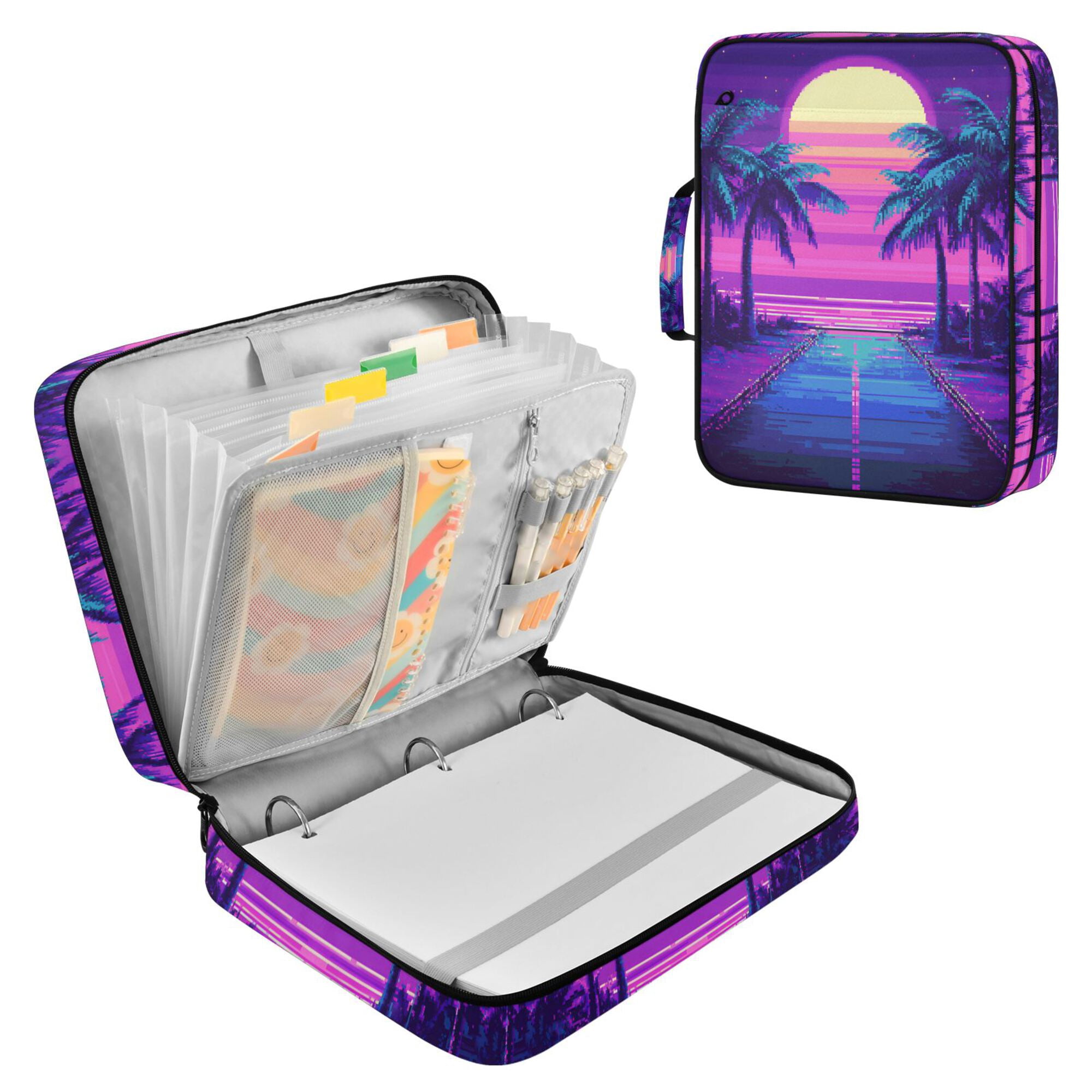 FORMRS Accordion File Folder A4 Size 7-Pocket Expanding Document Organizer Bag with 3 Ring Binder, Purple Digital Art