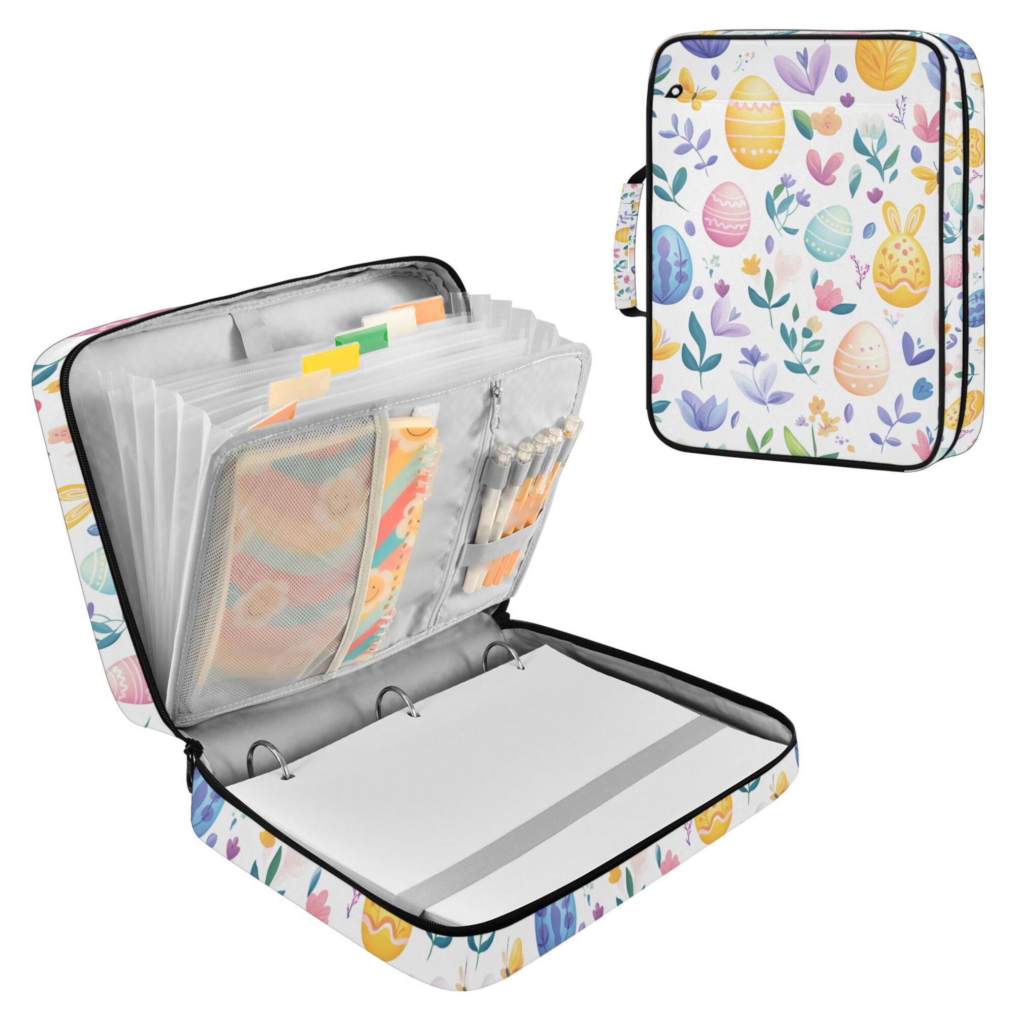 FORMRS Accordion File Folder A4 Size 7-Pocket Expanding Document Organizer Bag with 3 Ring Binder, Purple Easter Eggs