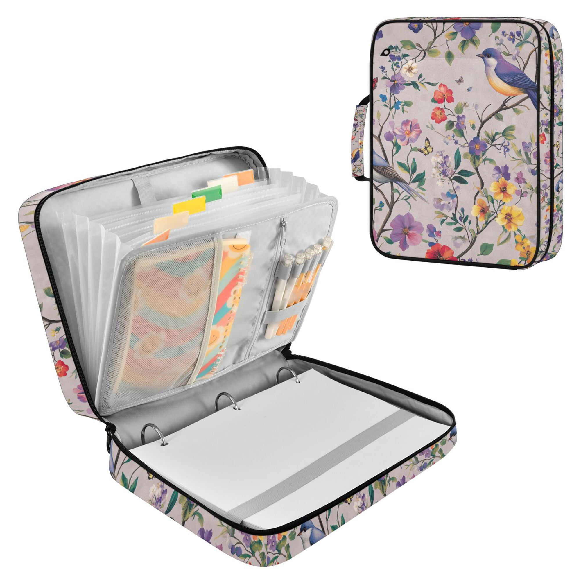 FORMRS Accordion File Folder A4 Size 7-Pocket Expanding Document Organizer Bag with 3 Ring Binder, Purple Floral Pattern