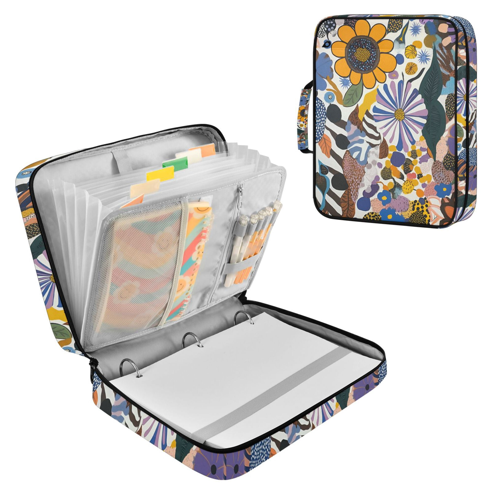 FORMRS Accordion File Folder A4 Size 7-Pocket Expanding Document Organizer Bag with 3 Ring Binder, Purple Flowers