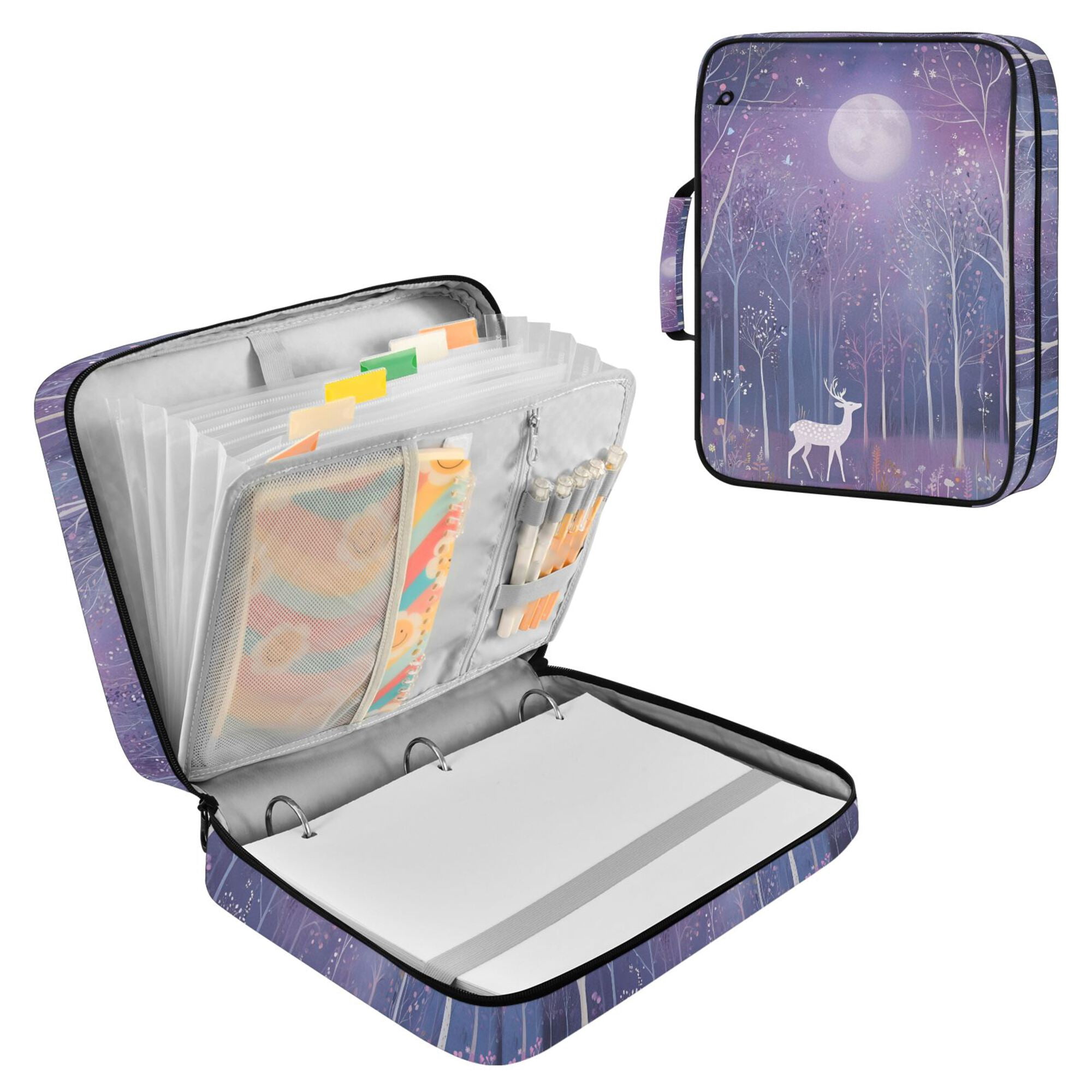 FORMRS Accordion File Folder A4 Size 7-Pocket Expanding Document Organizer Bag with 3 Ring Binder, Purple Forest