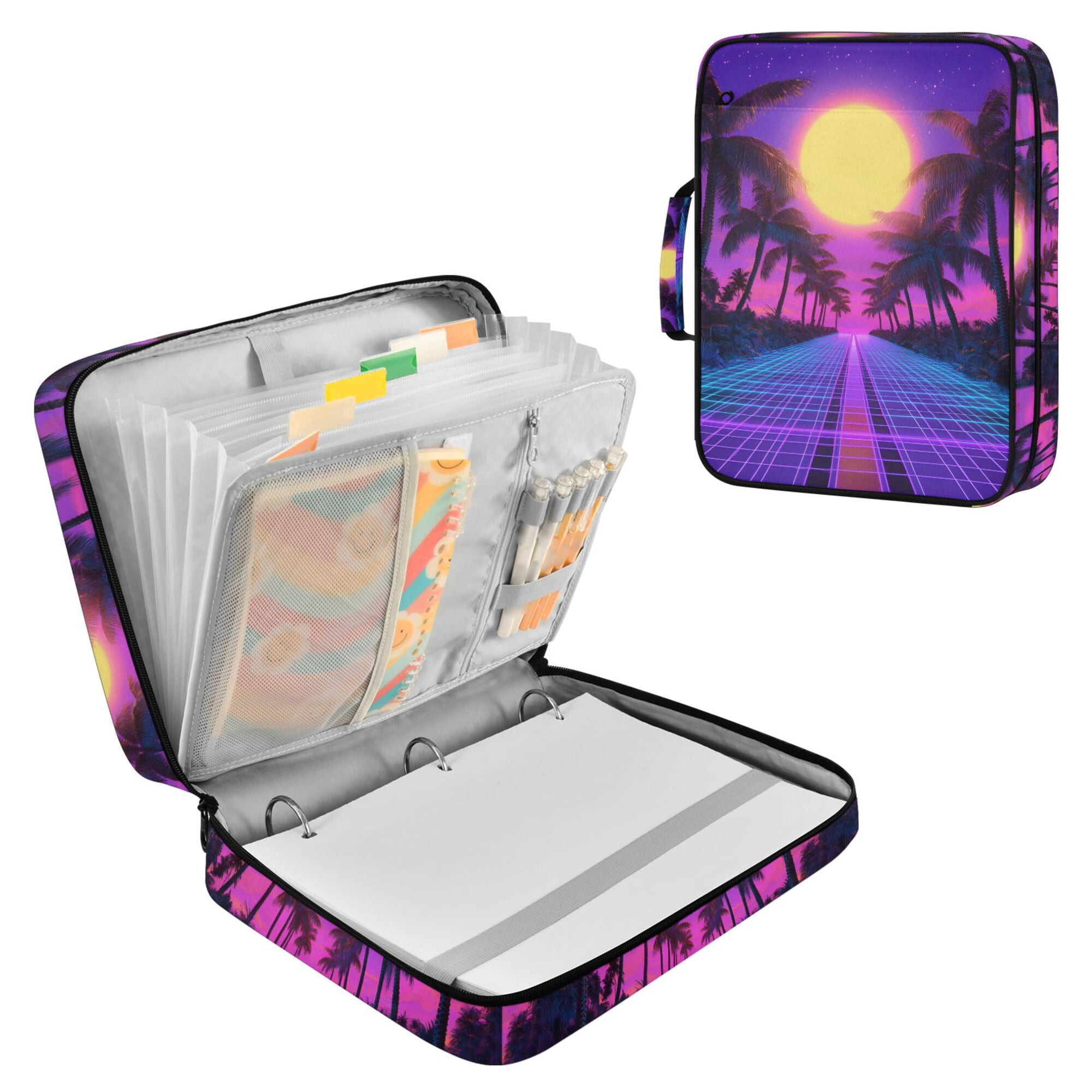 FORMRS Accordion File Folder A4 Size 7-Pocket Expanding Document Organizer Bag with 3 Ring Binder, Purple Neon Road