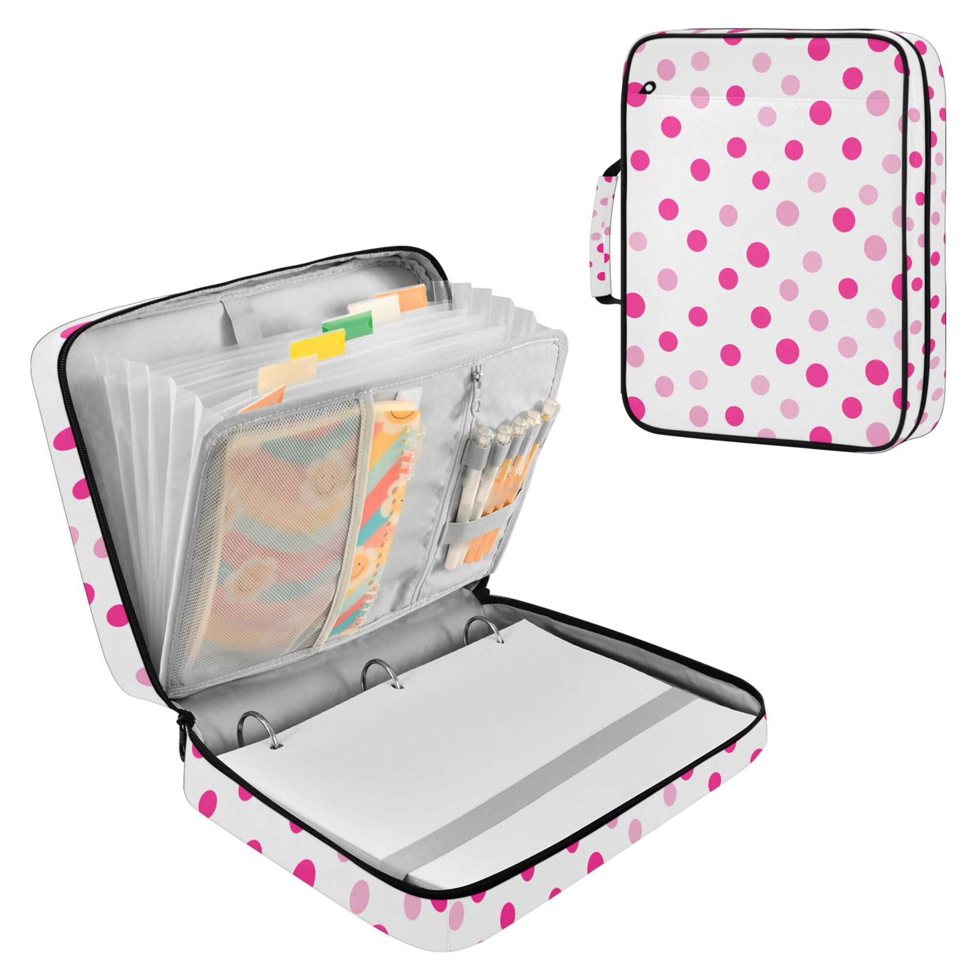 FORMRS Accordion File Folder A4 Size 7-Pocket Expanding Document Organizer Bag with 3 Ring Binder, Purple Polka Dots