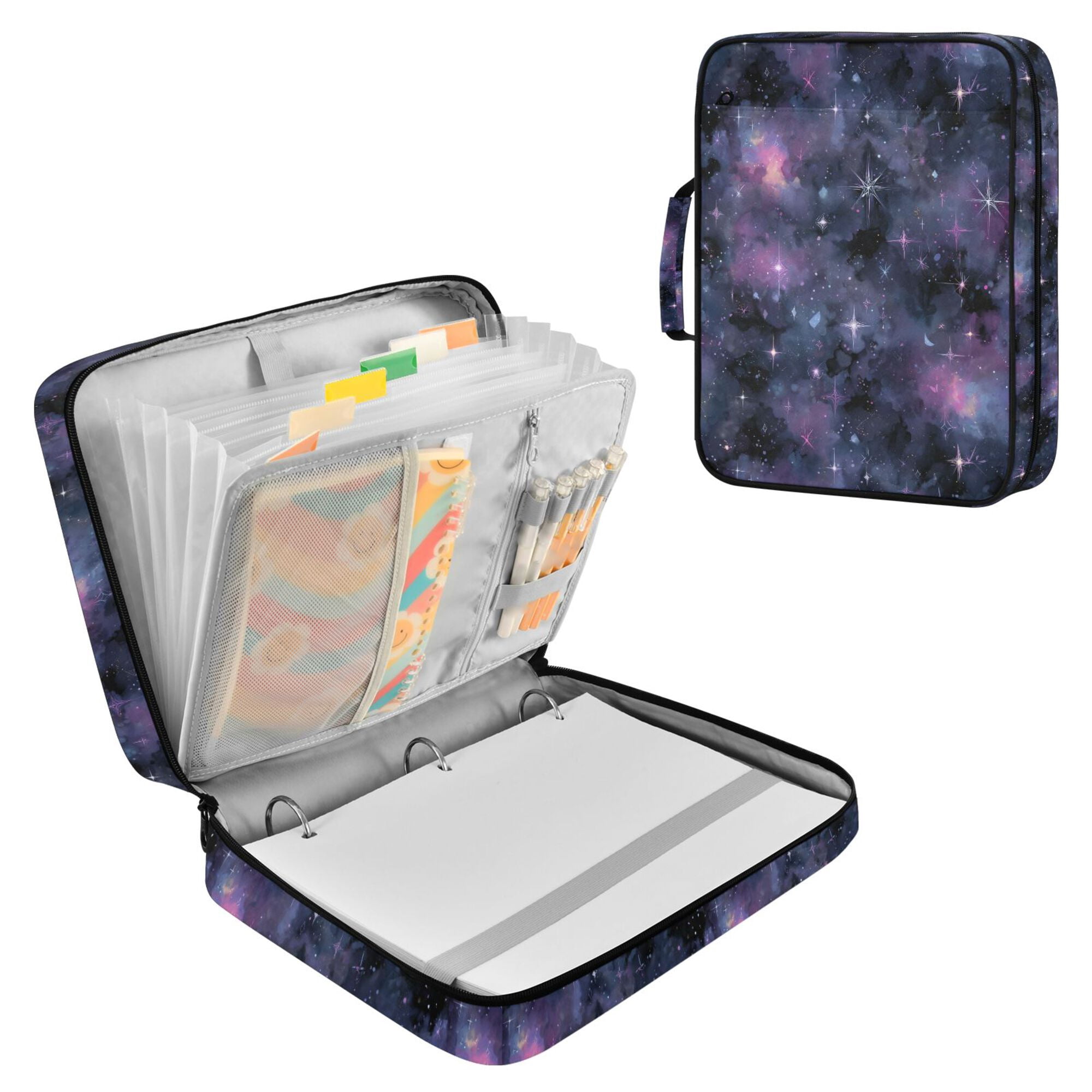 FORMRS Accordion File Folder A4 Size 7-Pocket Expanding Document Organizer Bag with 3 Ring Binder, Purple Sky Pattern