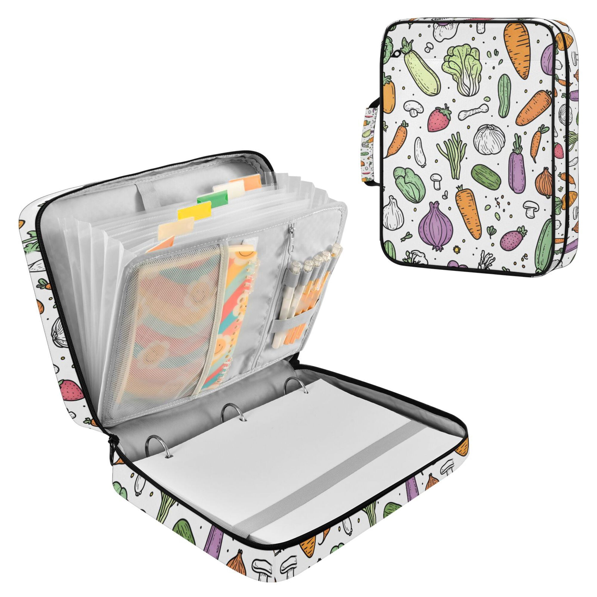 FORMRS Accordion File Folder A4 Size 7-Pocket Expanding Document Organizer Bag with 3 Ring Binder, Purple Vegetables Pattern