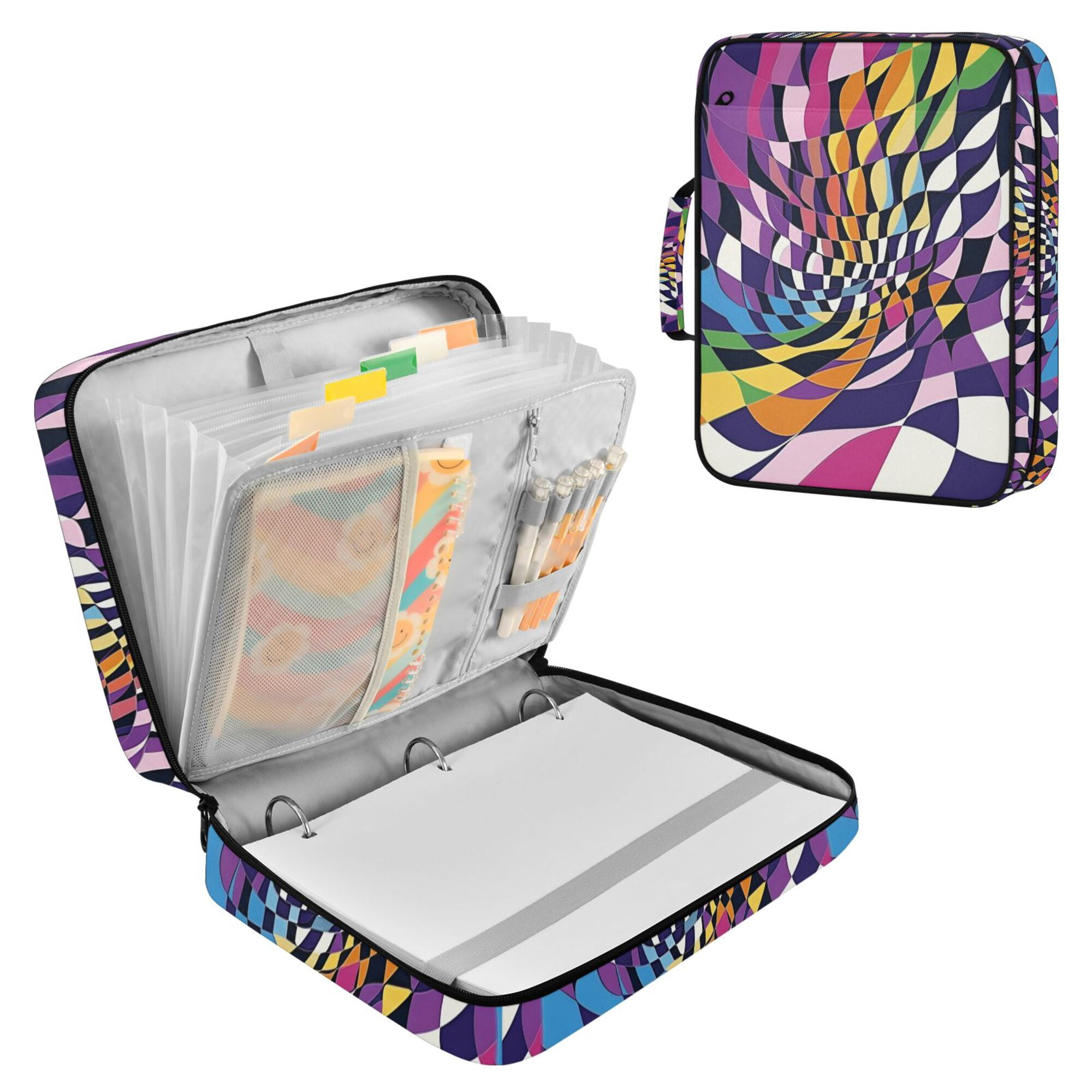 FORMRS Accordion File Folder A4 Size 7-Pocket Expanding Document Organizer Bag with 3 Ring Binder, Purple Wavy Plaid