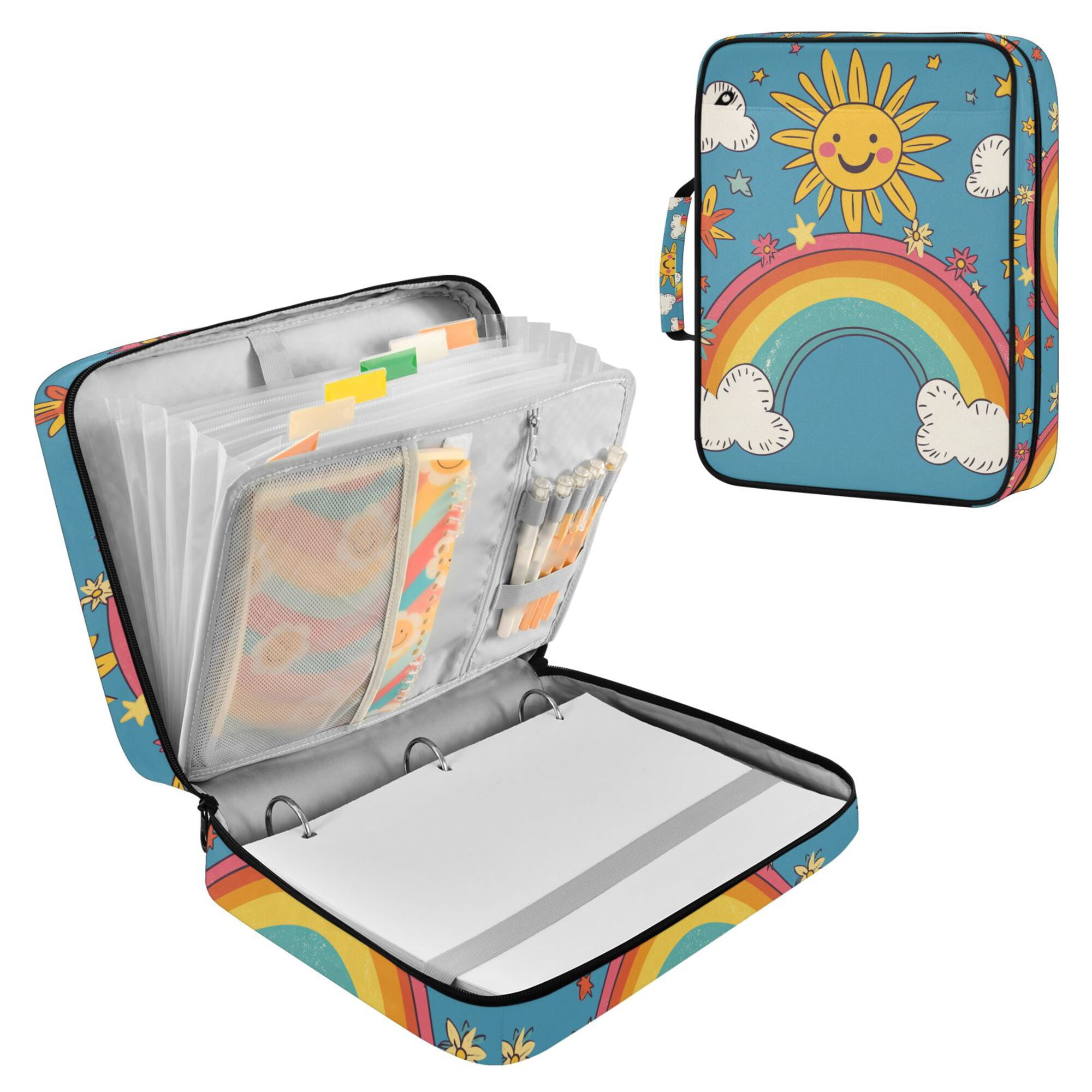FORMRS Accordion File Folder A4 Size 7-Pocket Expanding Document Organizer Bag with 3 Ring Binder, Rainbow with Stars