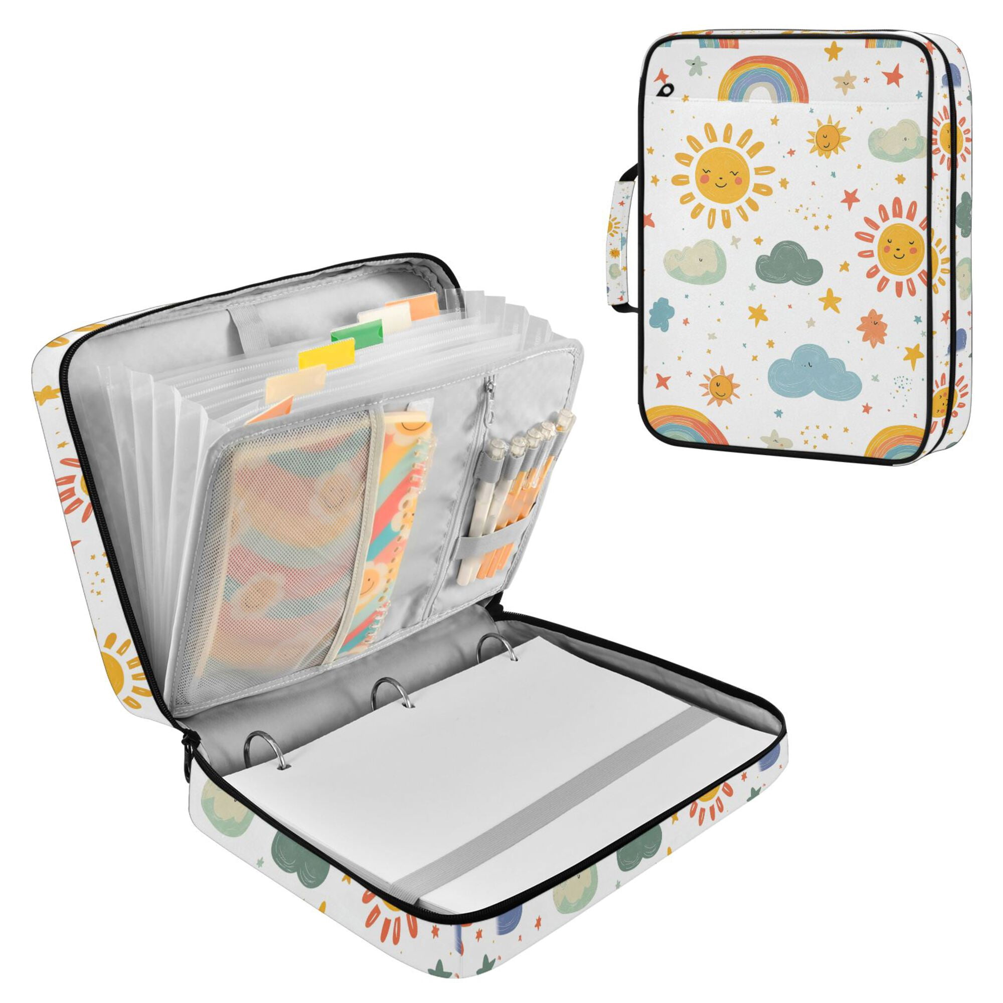 FORMRS Accordion File Folder A4 Size 7-Pocket Expanding Document Organizer Bag with 3 Ring Binder, Rainbows Pattern