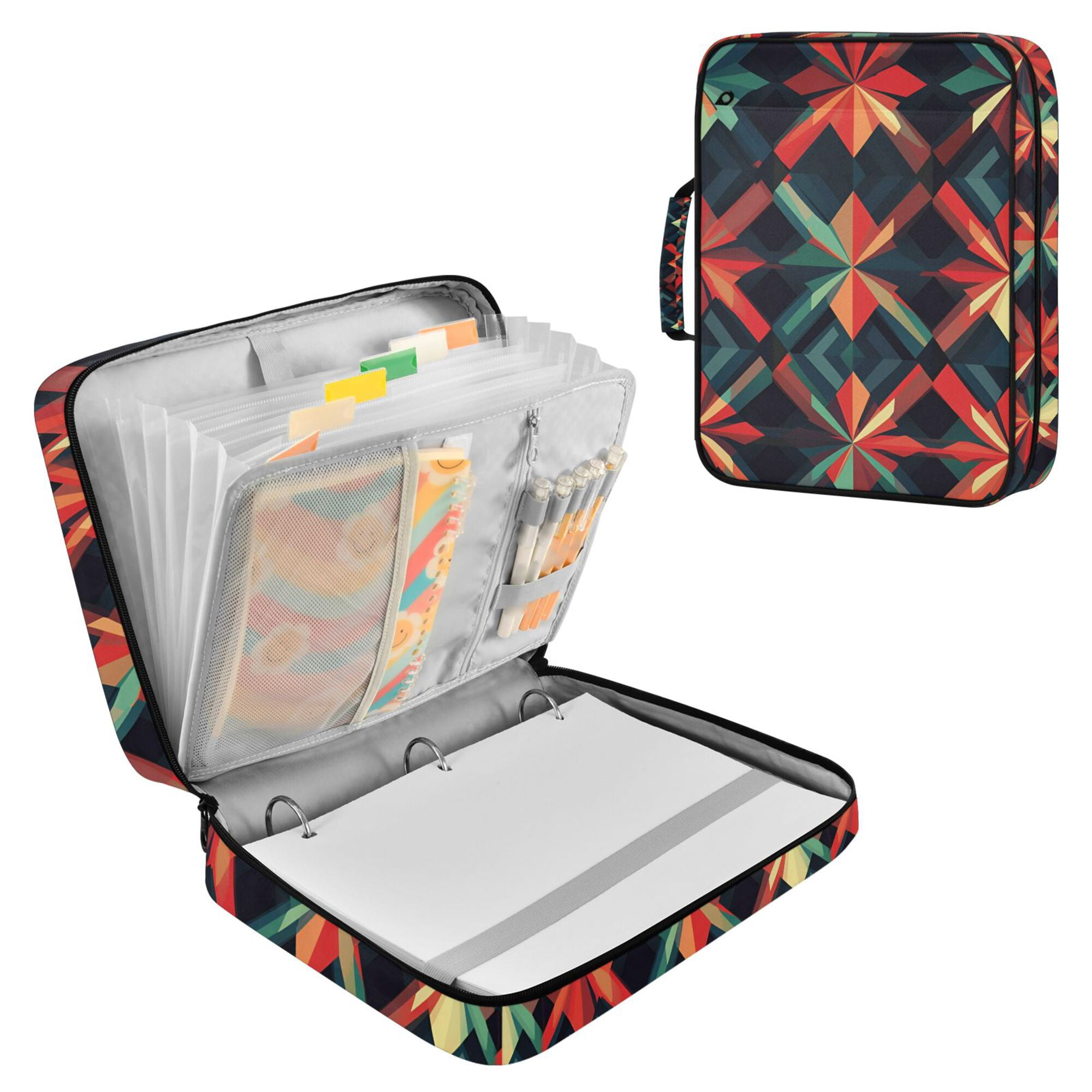 FORMRS Accordion File Folder A4 Size 7-Pocket Expanding Document Organizer Bag with 3 Ring Binder, Red Abstract