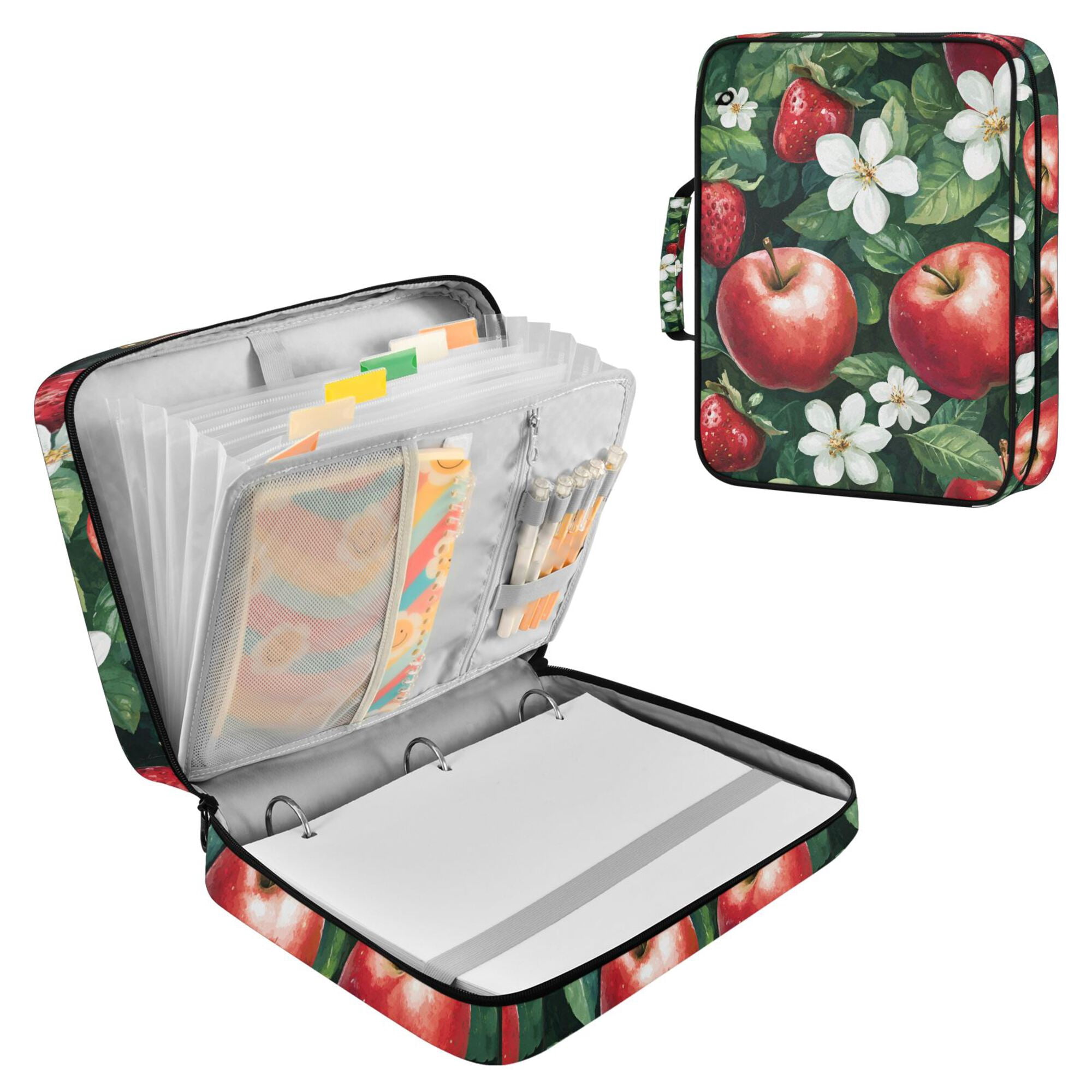 FORMRS Accordion File Folder A4 Size 7-Pocket Expanding Document Organizer Bag with 3 Ring Binder, Red Apple Pattern